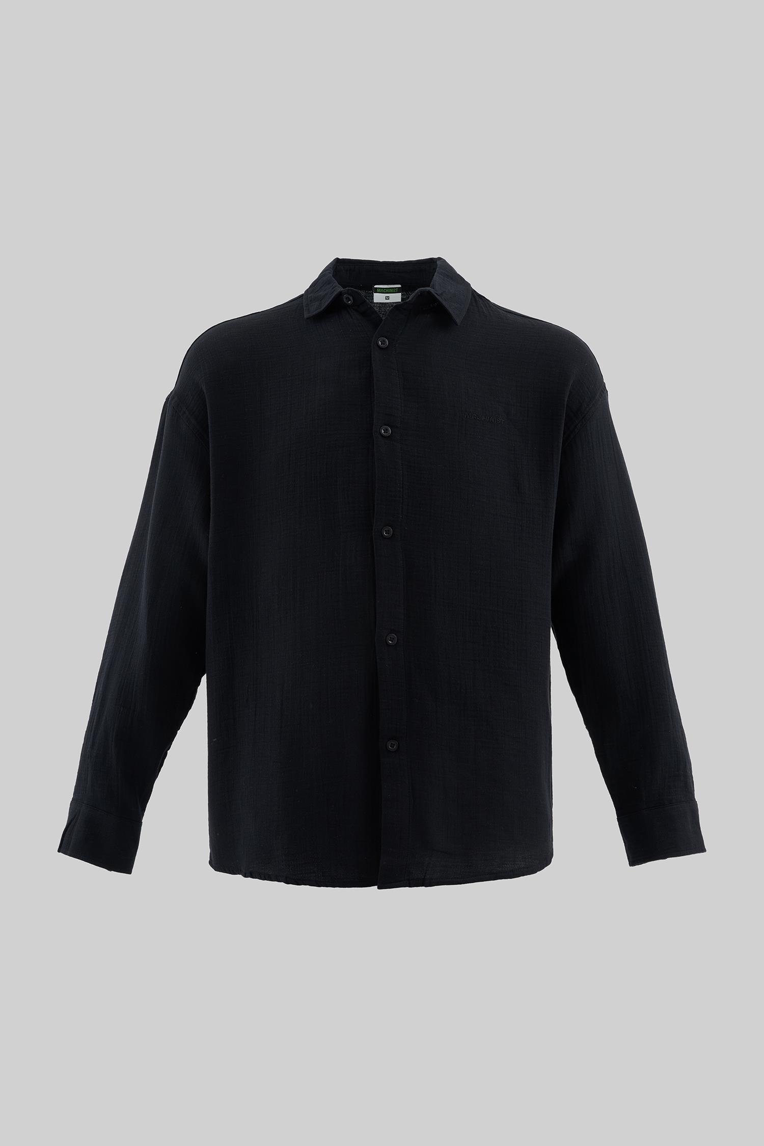 Erkek Basic Uzun Kollu Cotton Siyah Gömlek
