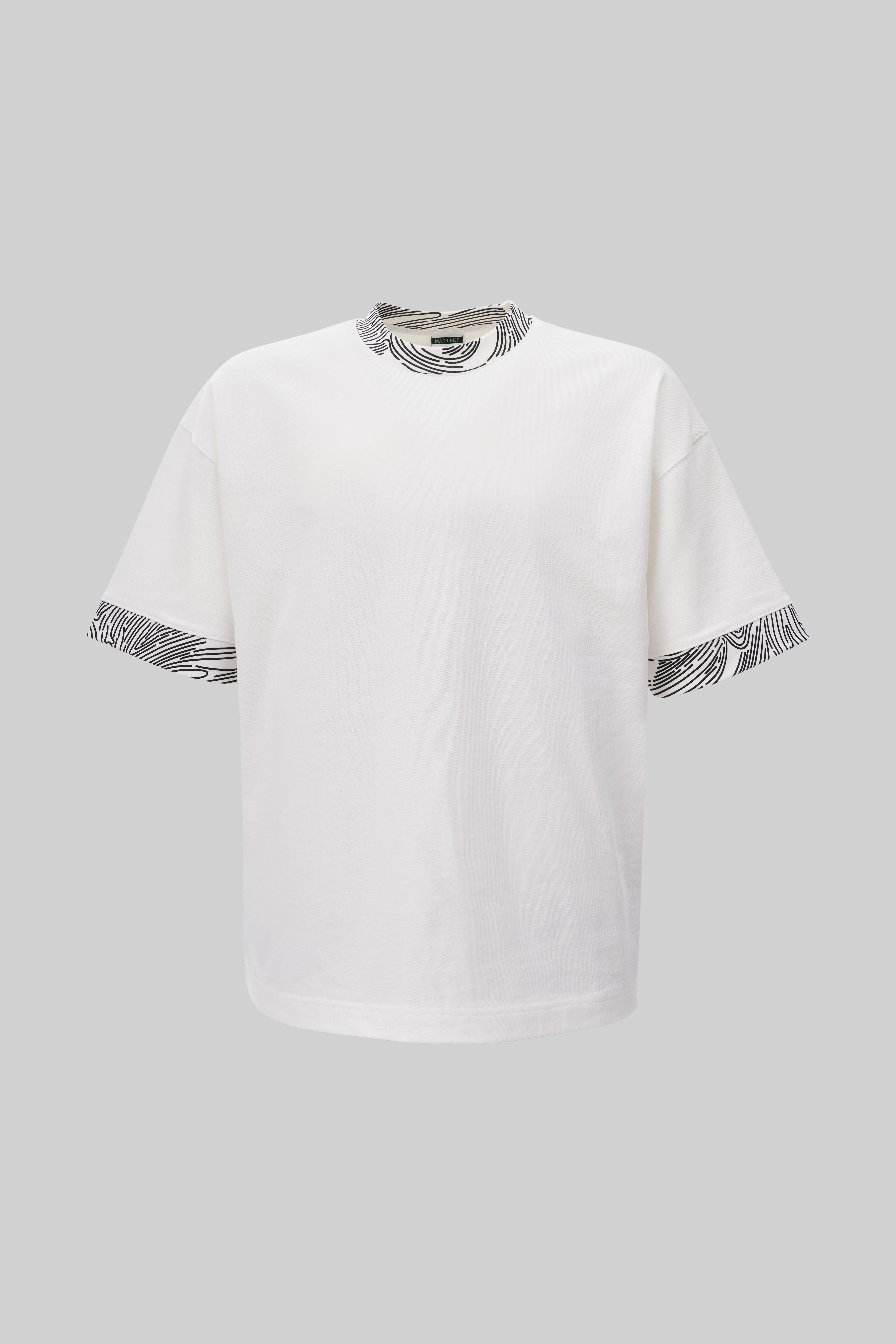 Erkek Collar And Sleeve Edge Printed Oversize Ekru Tişört