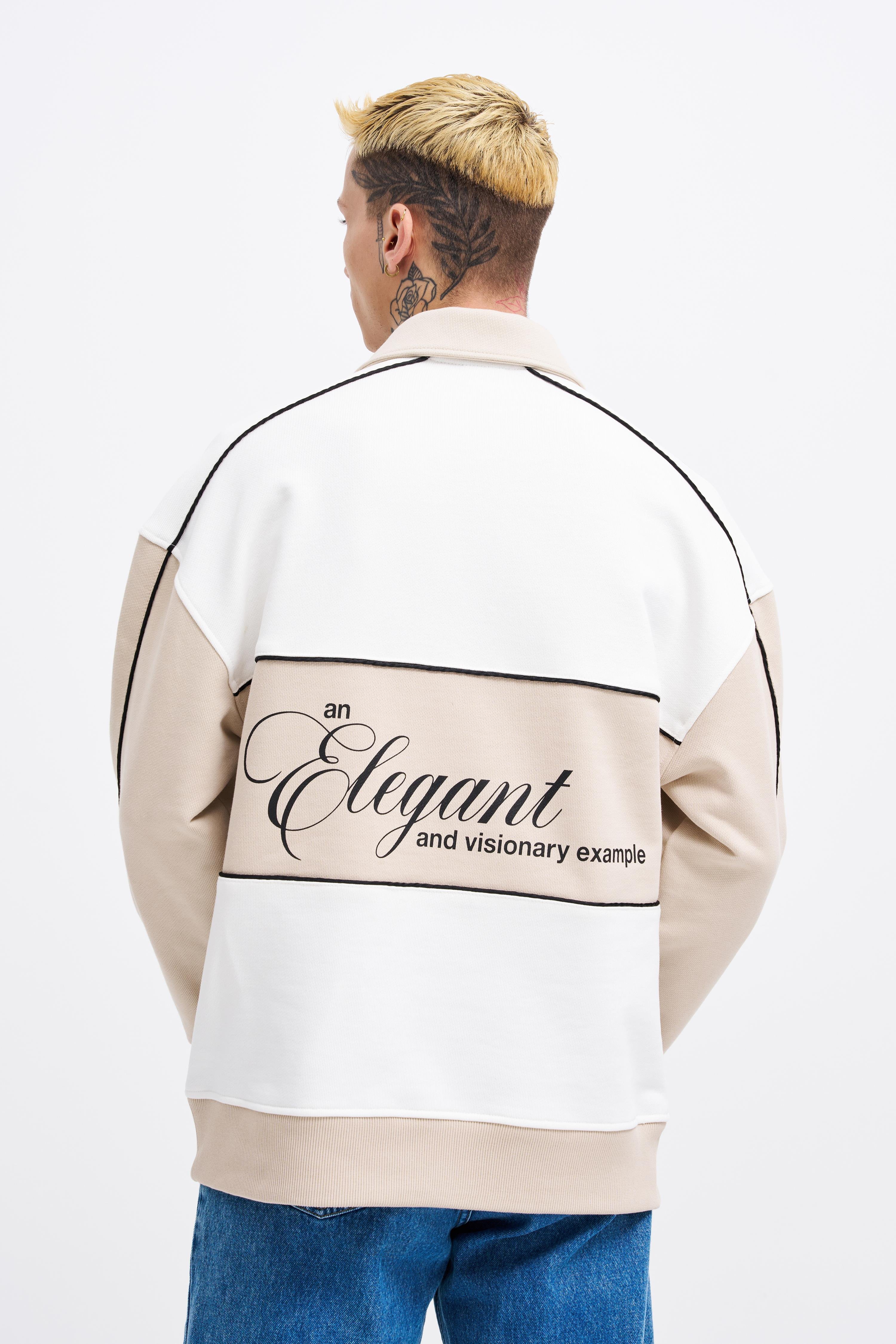 Erkek Contrast And Piped Polo Ekru Sweatshirt-Soft Beıge
