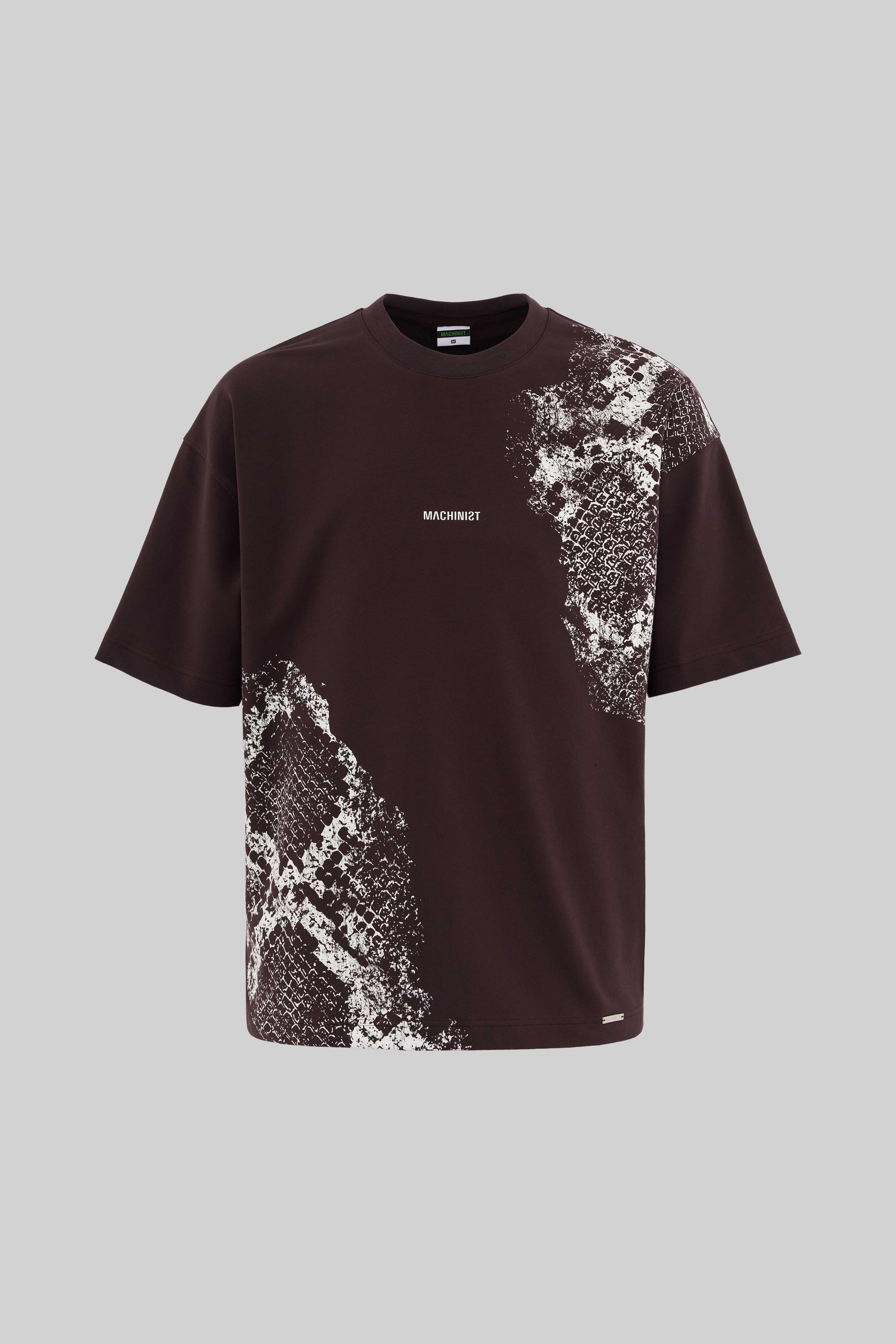 Erkek Crocodile Printed Oversize Kahverengi Tişört