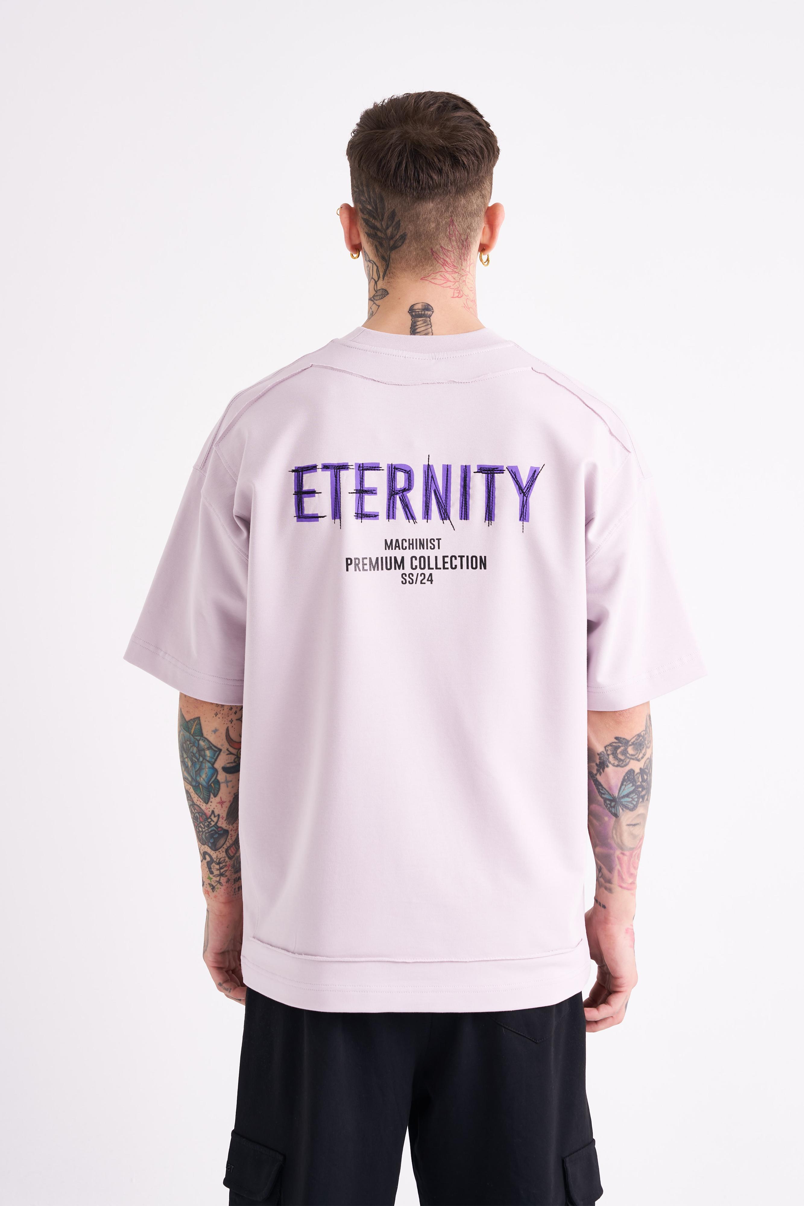 Erkek Eternity Baskılı Oversize Lila Tişört