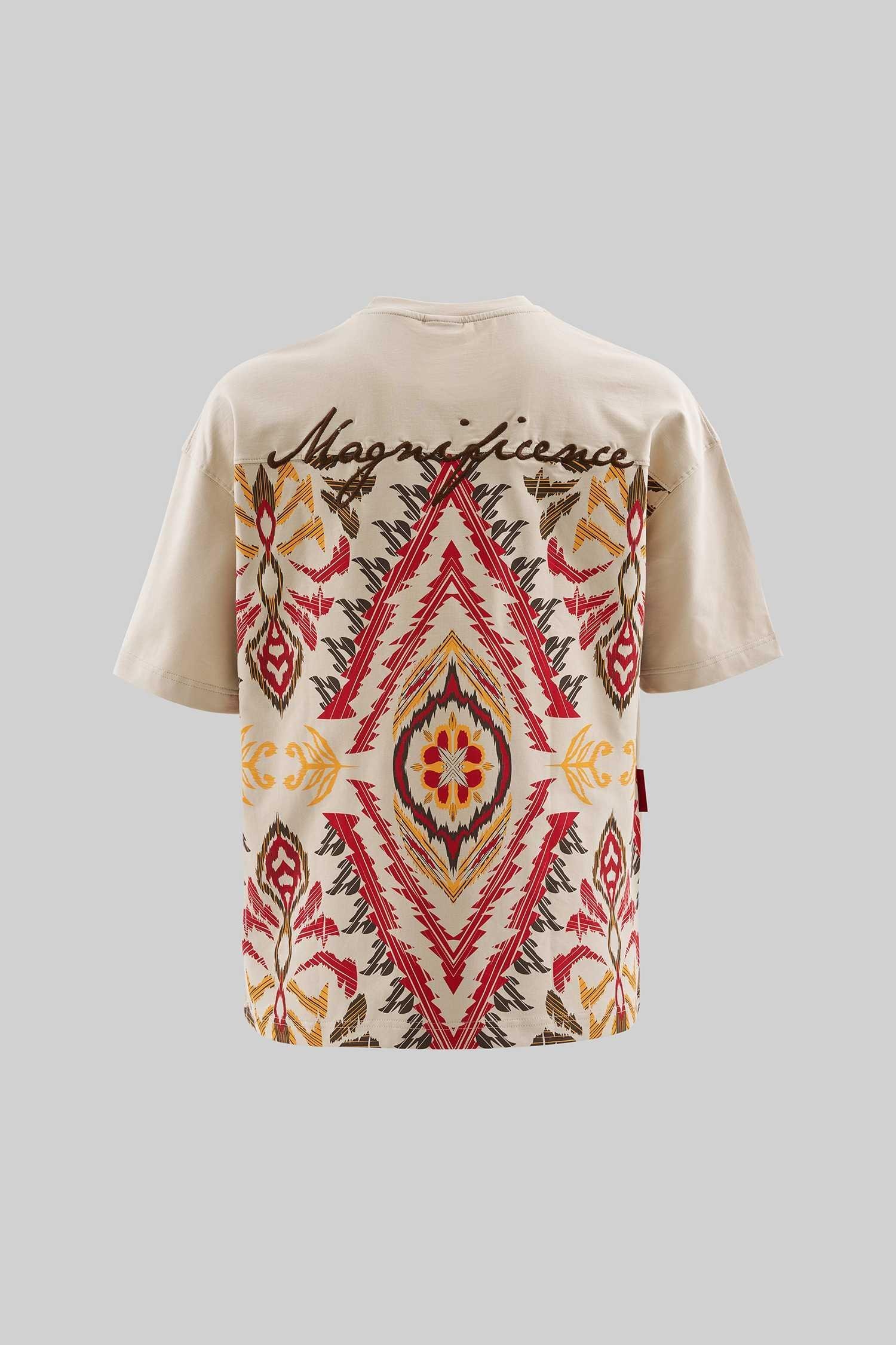 Erkek Ethnical Printed And Embroidered Tişört SOFT BEIGE