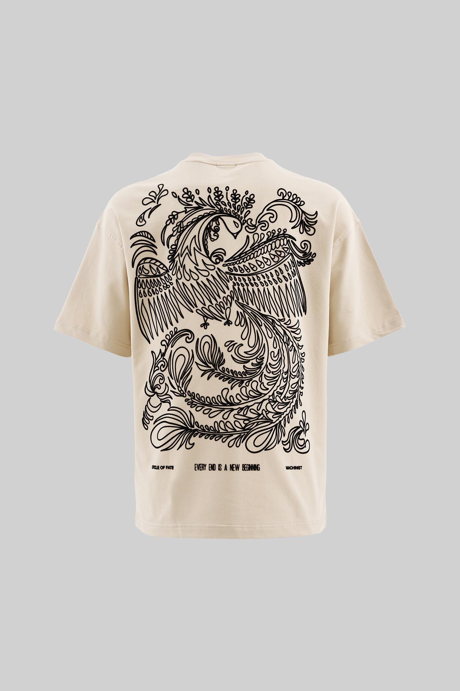 Erkek Flock Printed Oversize Soft Bej Tişört