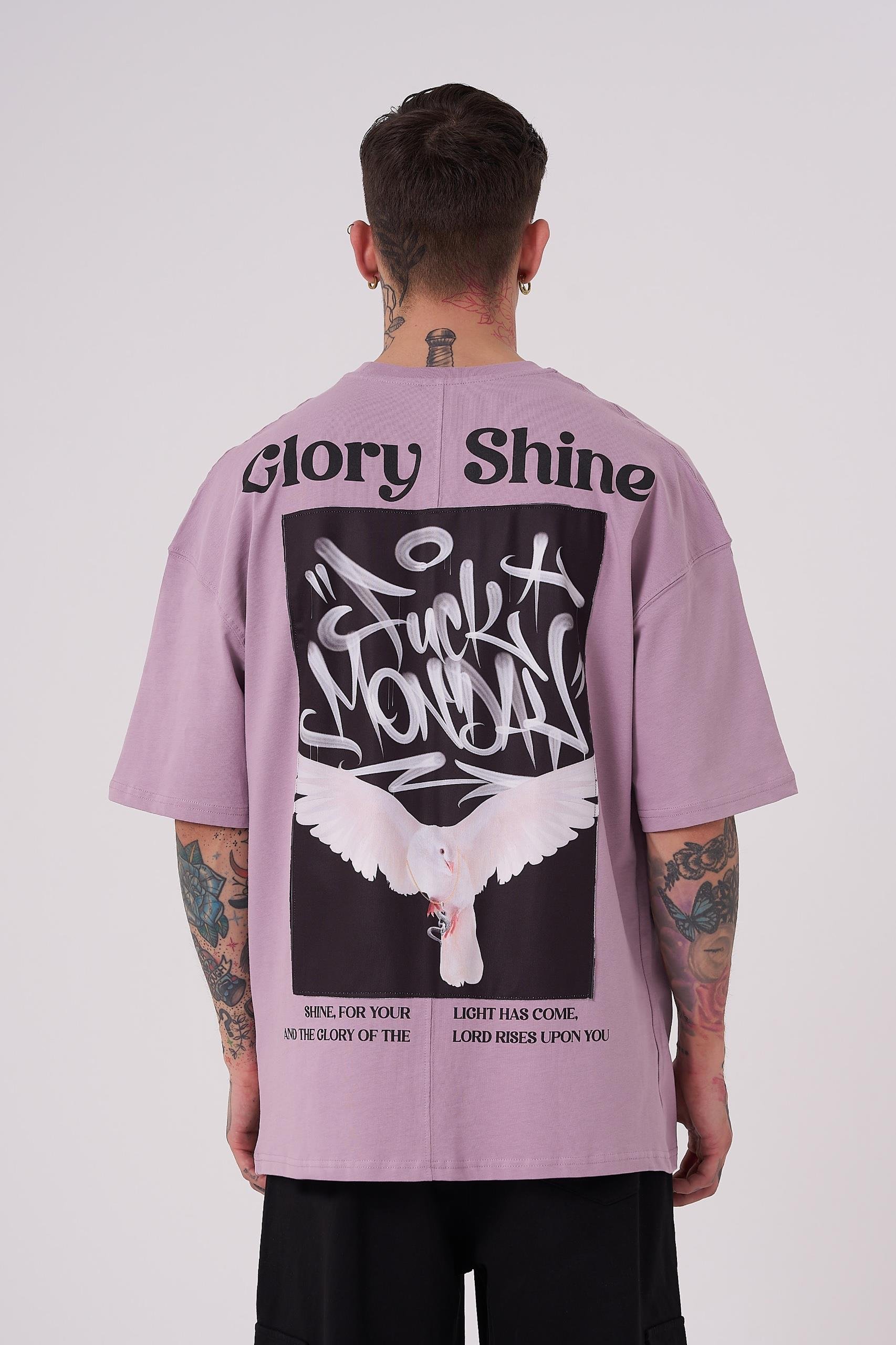 Erkek Glory Shine Baskılı Oversize Lila Tişört