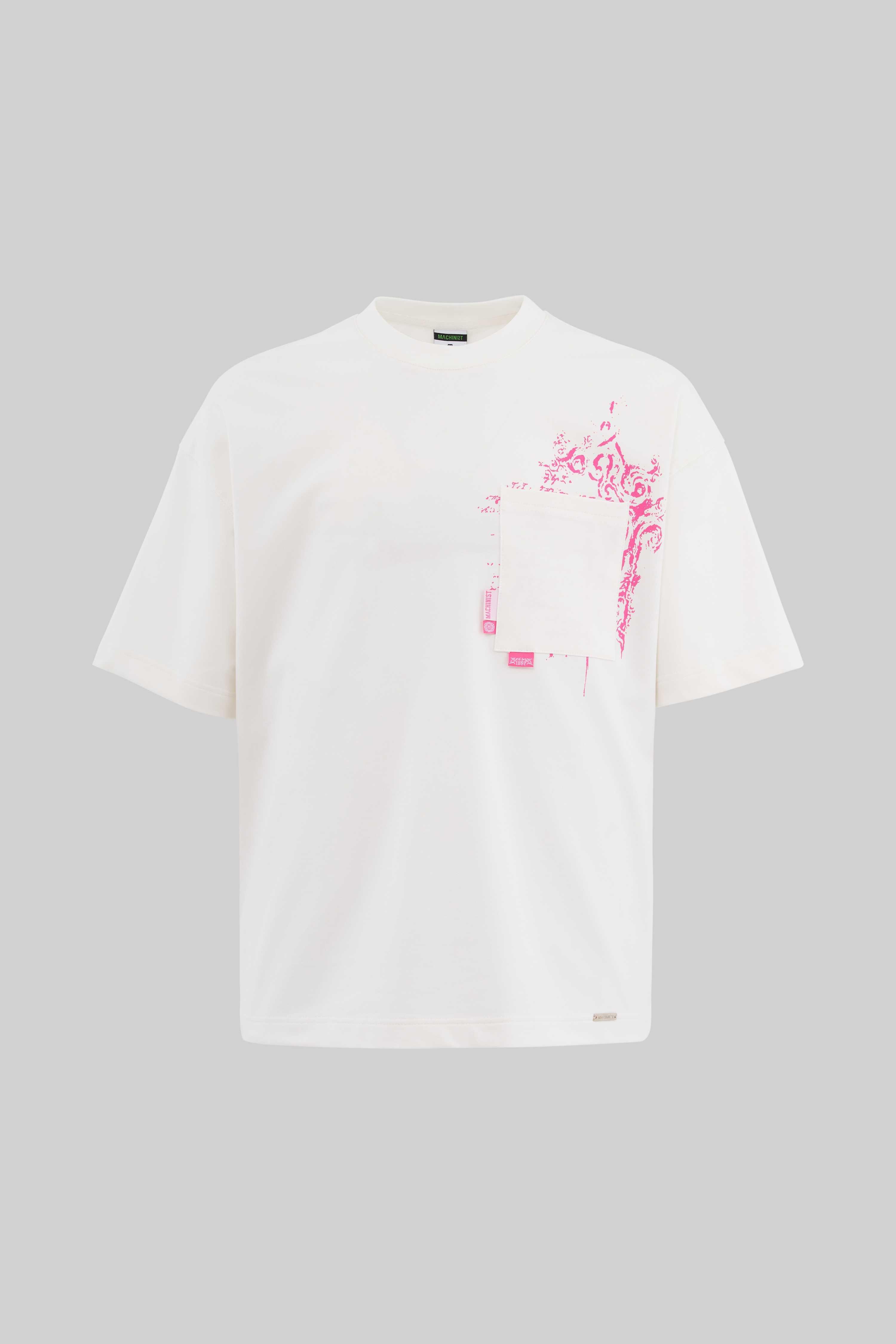 Erkek Label And Print Pocket Oversize Ekru Tişört