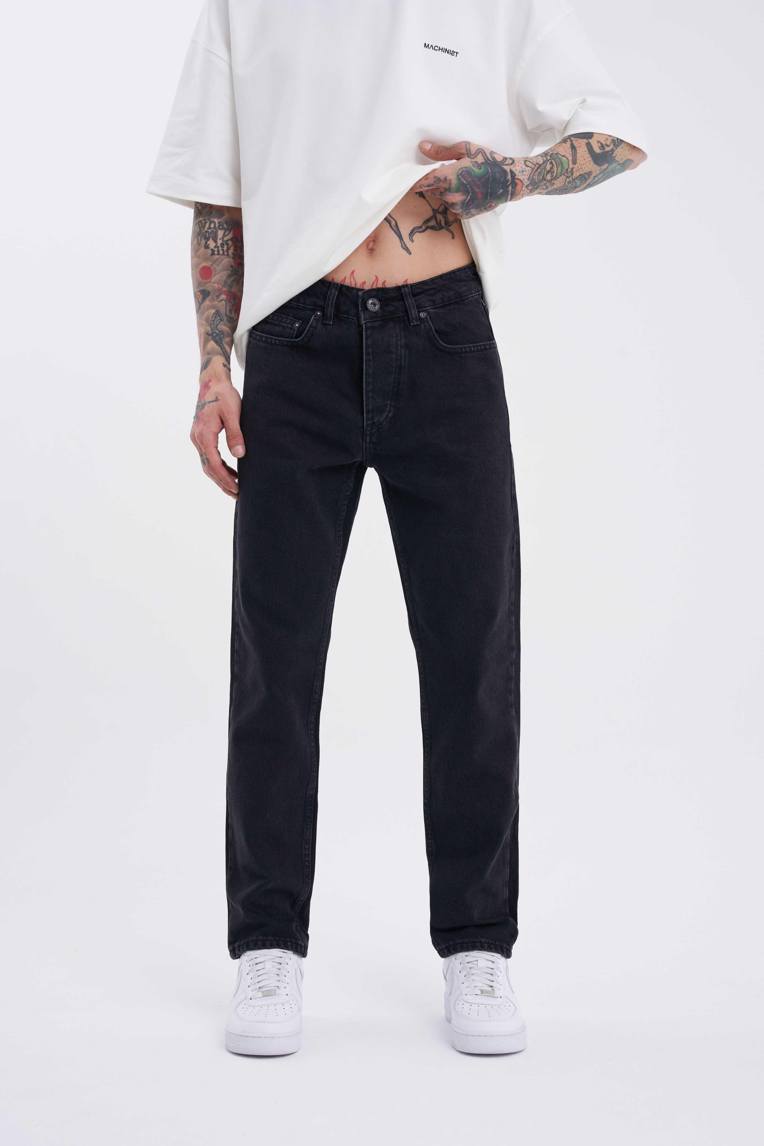 Erkek Loose Fith Jeans Pantolon Efektli Siyah