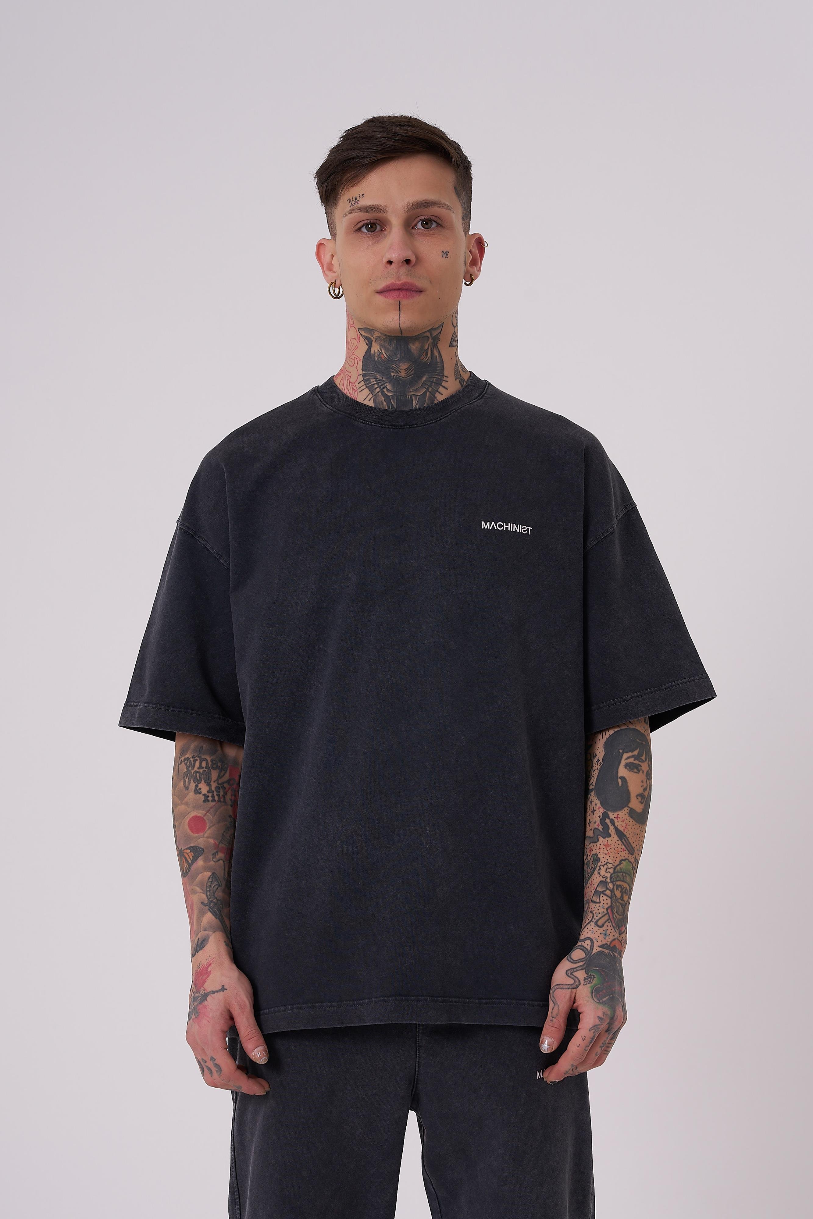 Erkek Luxury Yıkamalı Basic Oversize Asphalt Tişört