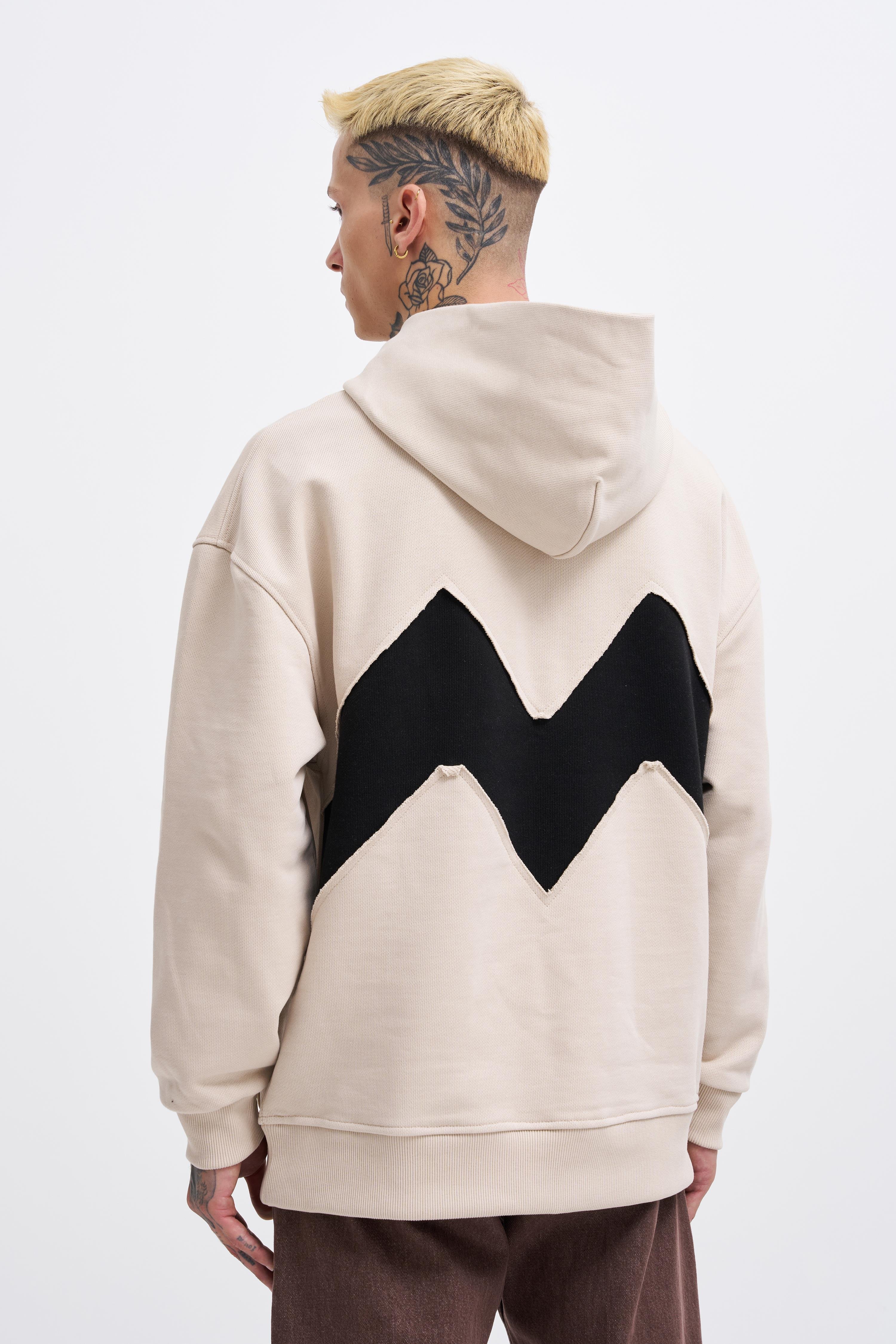Erkek M Shaped Pactwork Açık Bej Hoodie