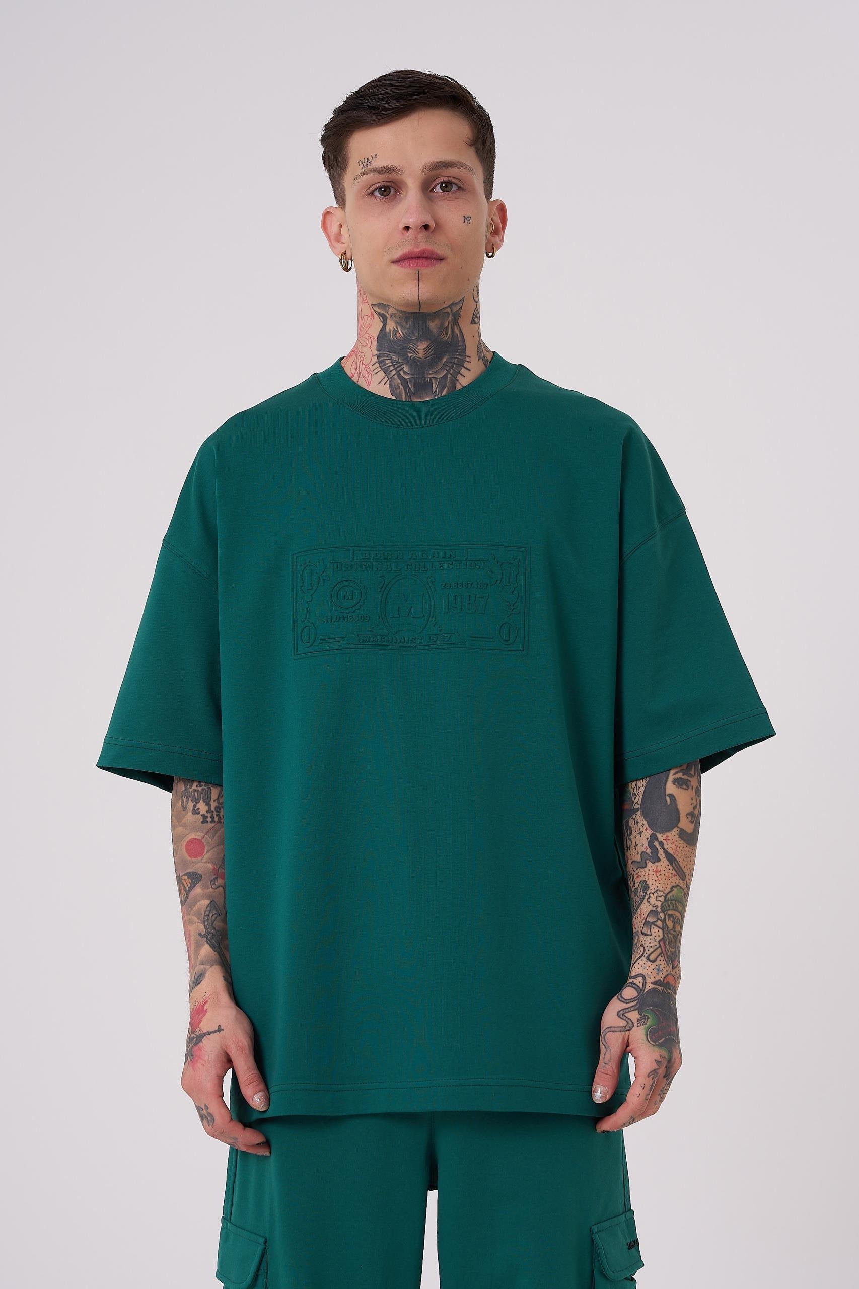 Erkek Machinist Dollar Basic Oversize Petrol Yeşili Tişört