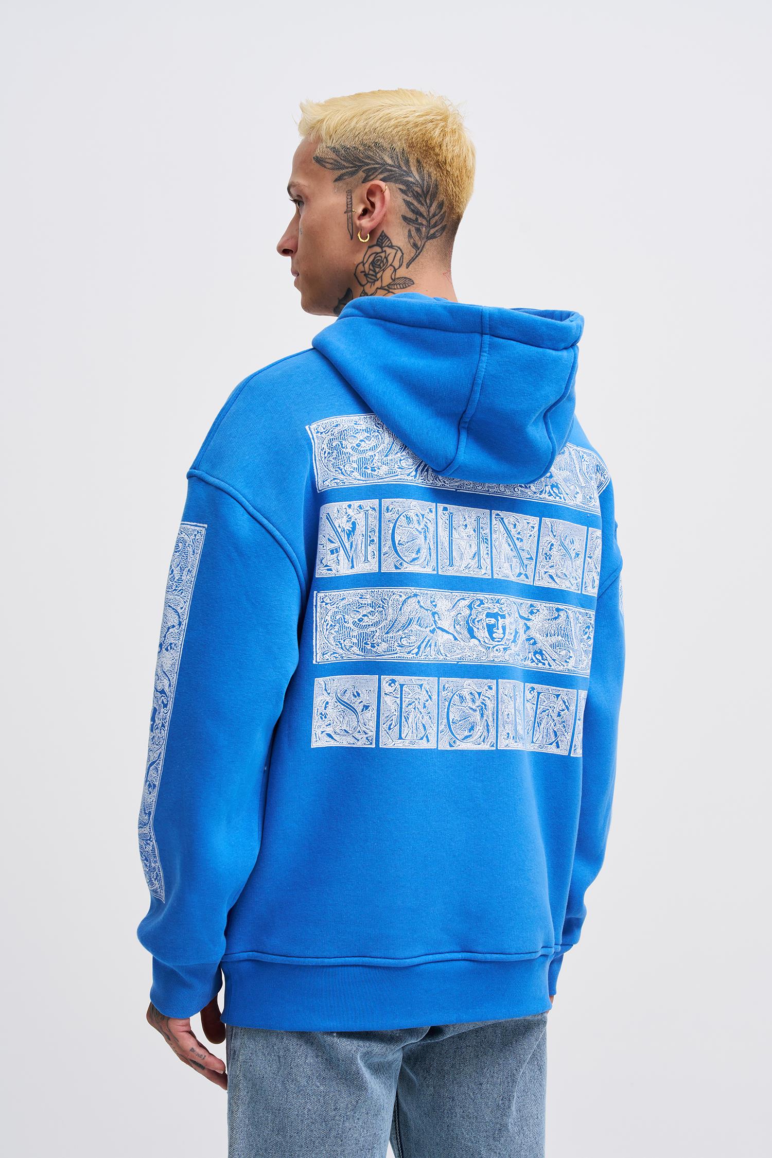 Erkek Machinist Secret Baskılı Kapüşonlu Saks Sweatshirt