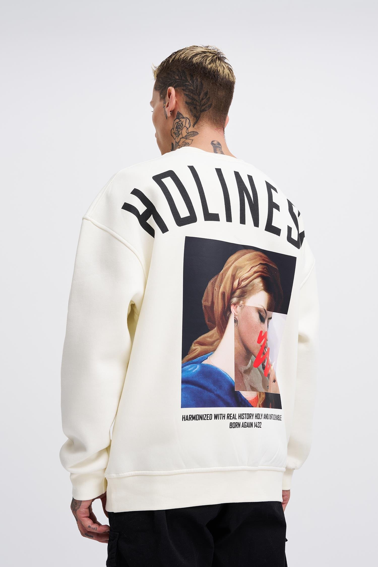 Erkek Oversize Holiness Basic Ekru Sweatshirt