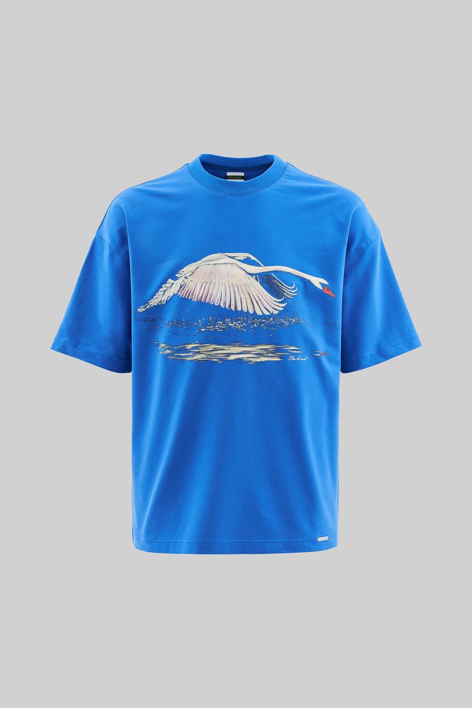Erkek Swan Printed Oversize Soft Mavi Tişört