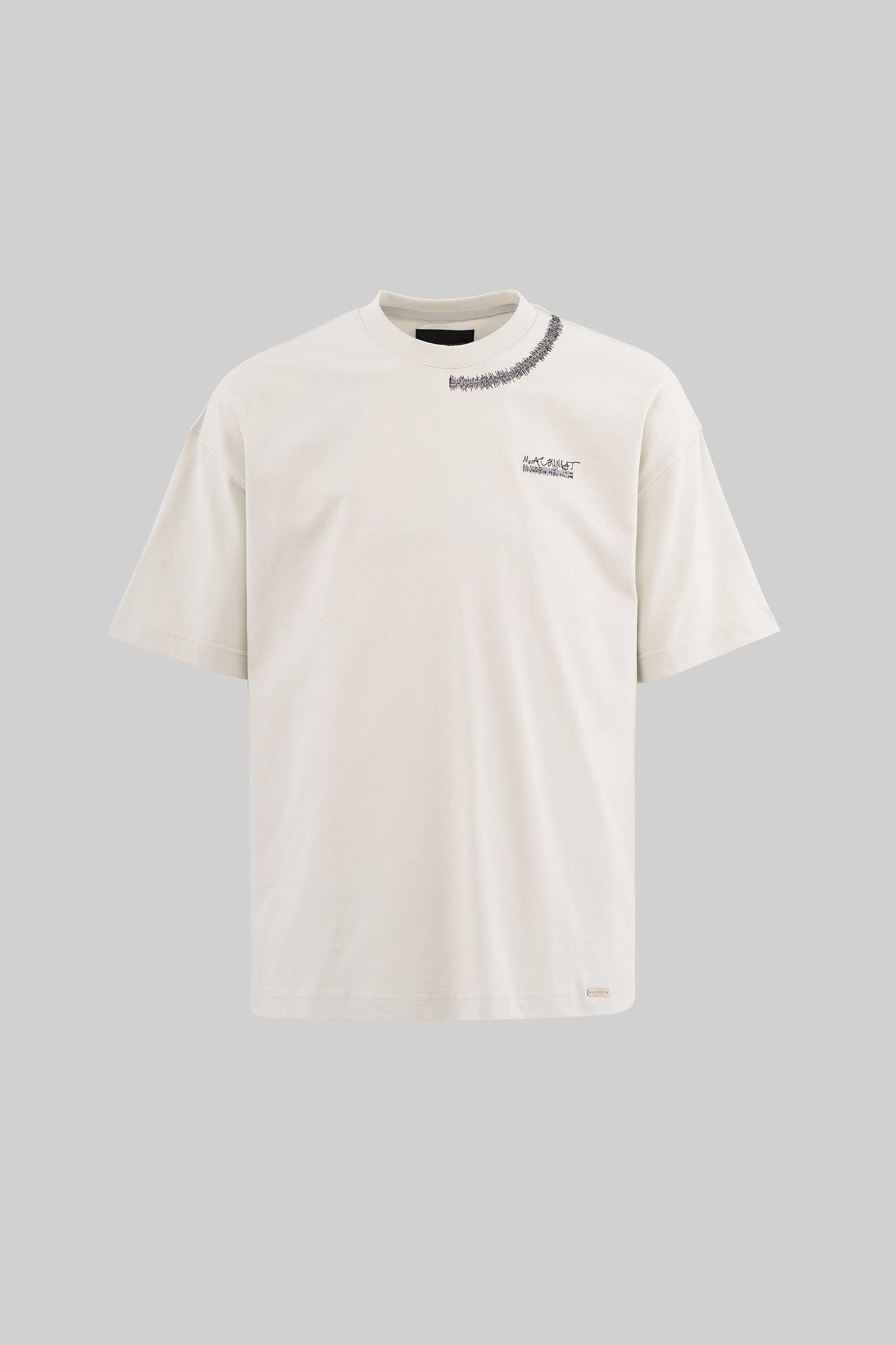 Erkek Technical Zig-Zag Embroidered Oversize Uzay Grisi Tişört