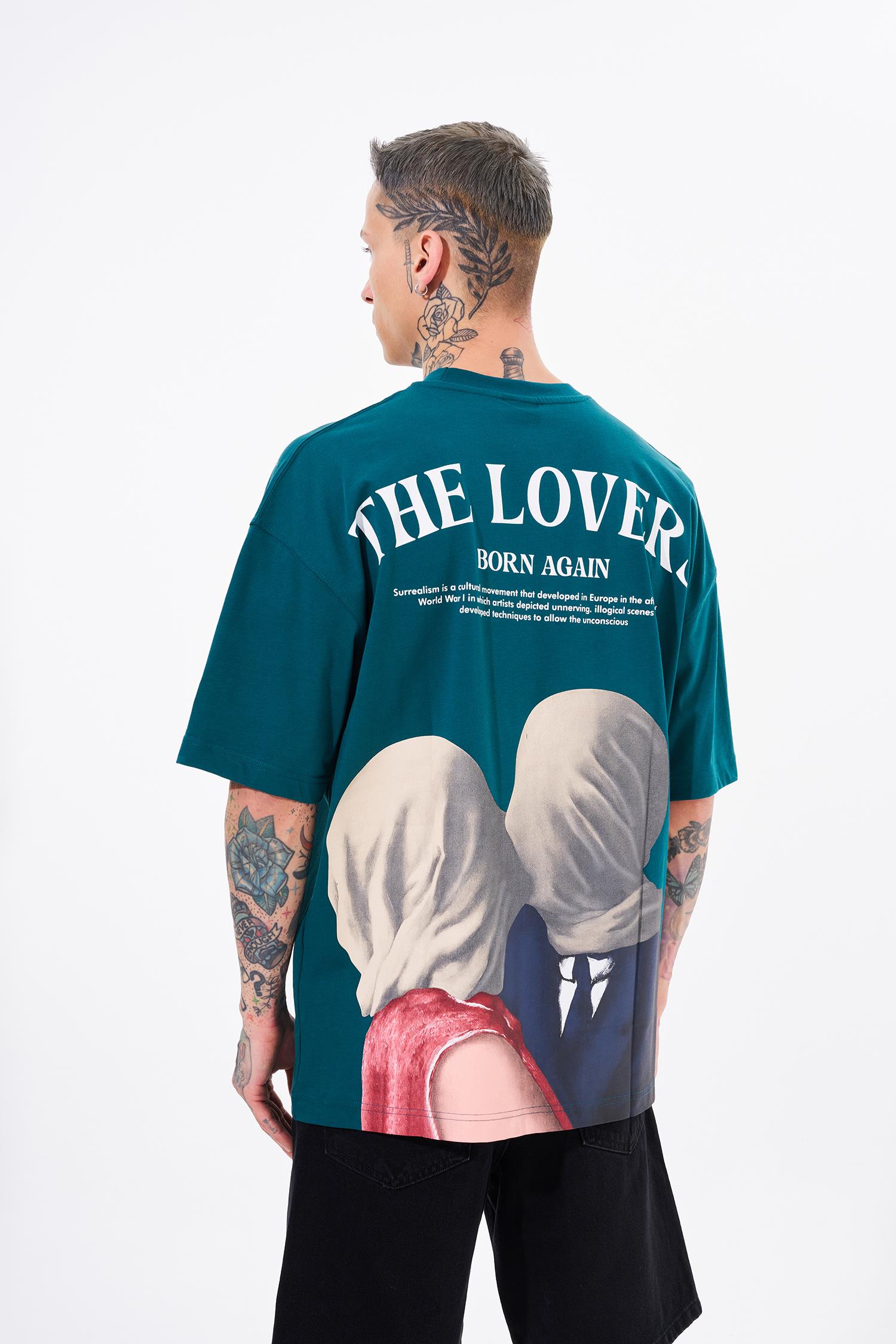 Erkek The Lovers Baskılı Oversize Tişört Oıl Green