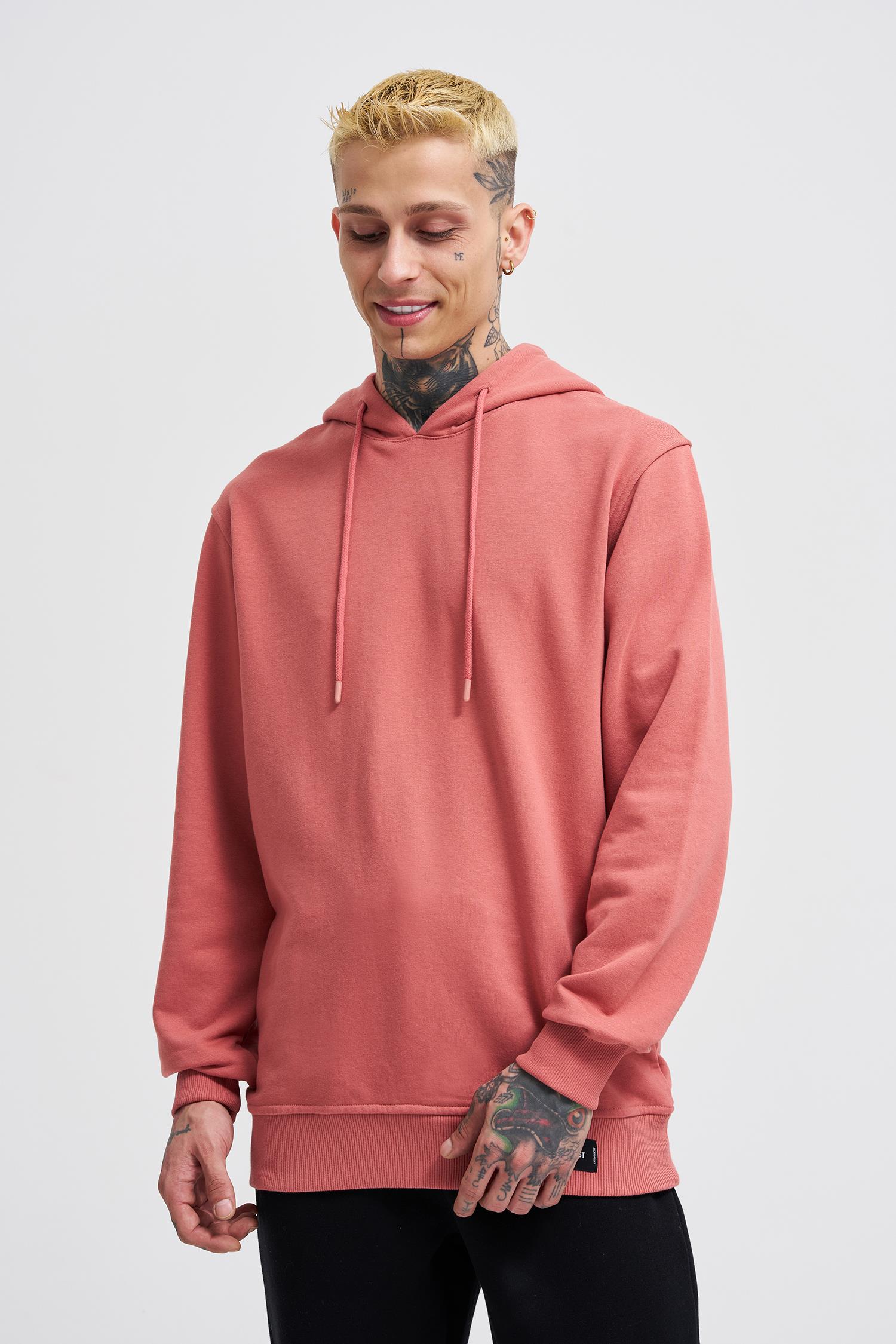 Erkek Regular Şardonsuz Gül Kurusu Hoodie