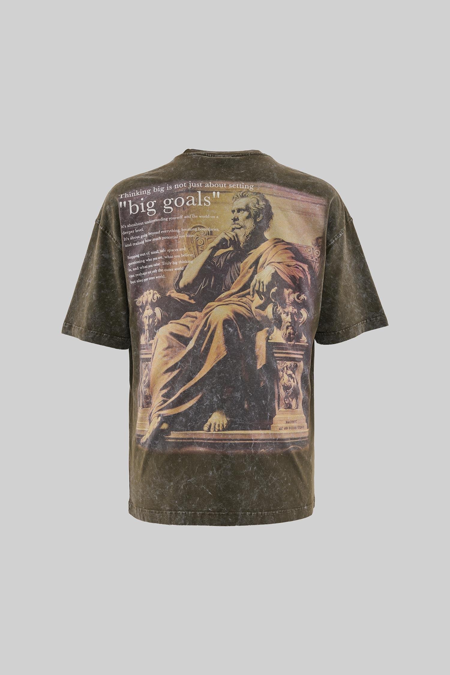BIG GOALS SLOGAN PRINTED WASHING TEE KHAKI