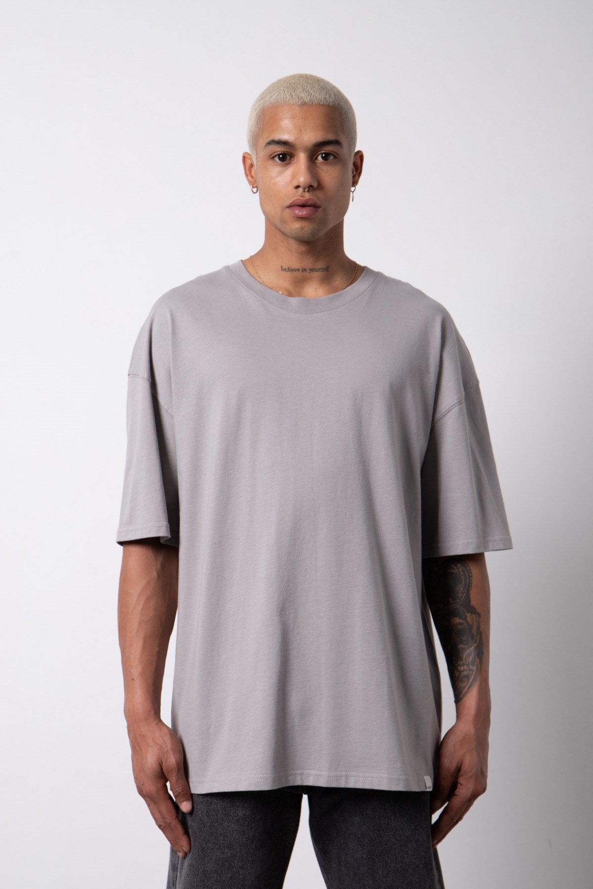 Oversize Basic Cotton T-Shirt Ice Grey