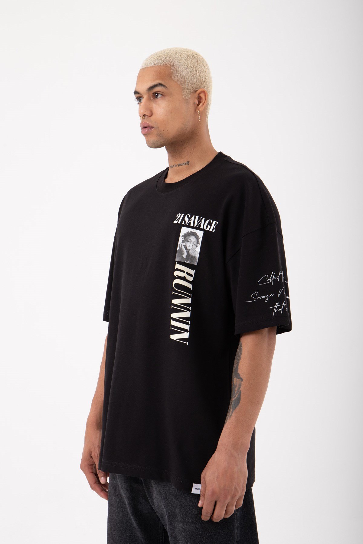 Oversize 21 Savage Printed Cotton T-Shirt Black