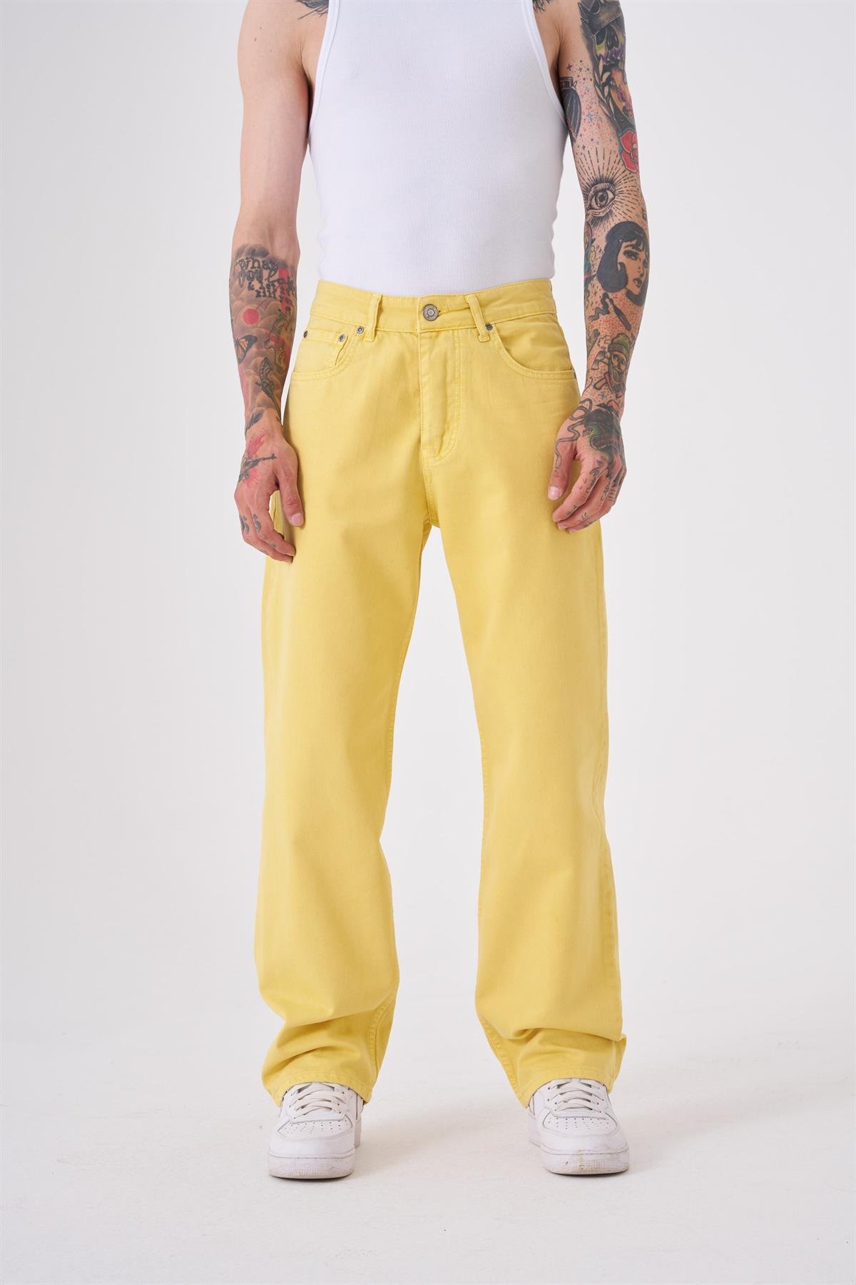 Erkek Dyed Baggy Gabardin Sarı Jeans Pantolon | Machinist