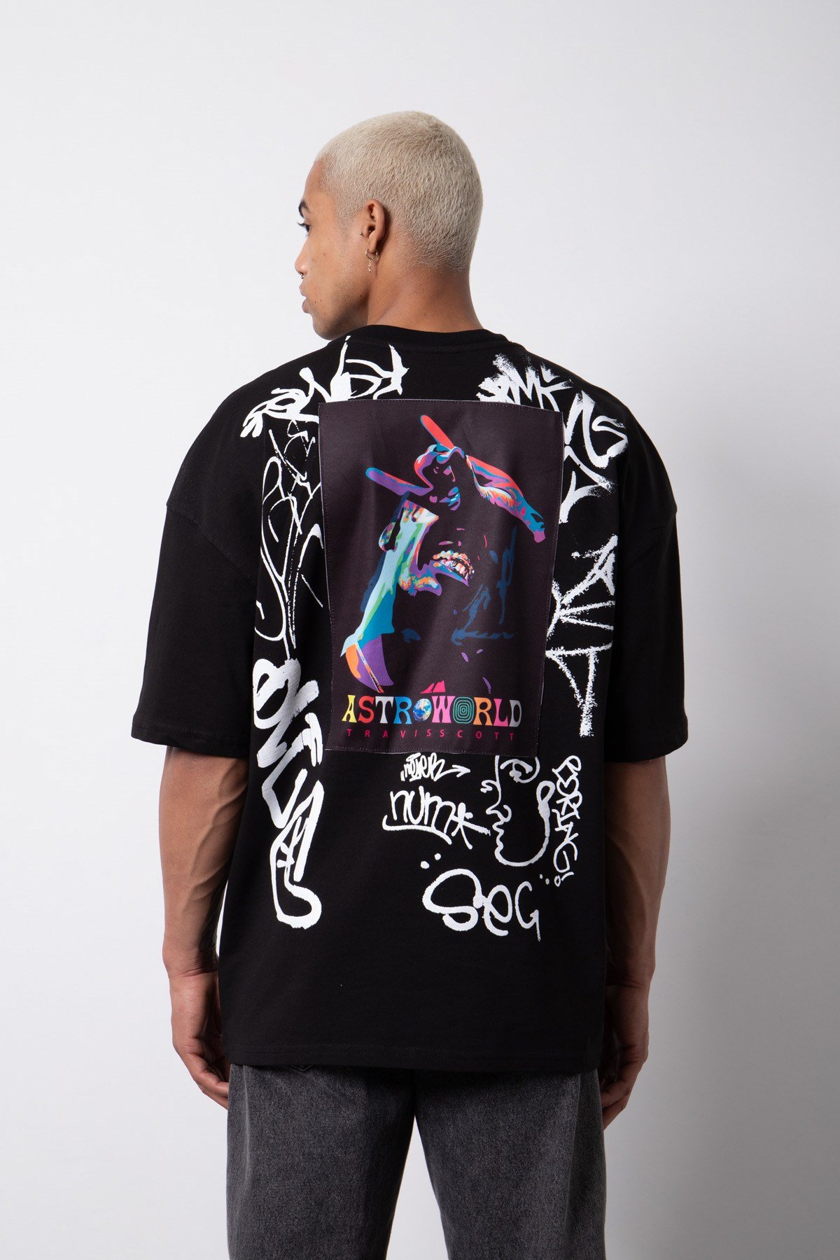 Oversize Astroworld Printed Cotton T-Shirt Black