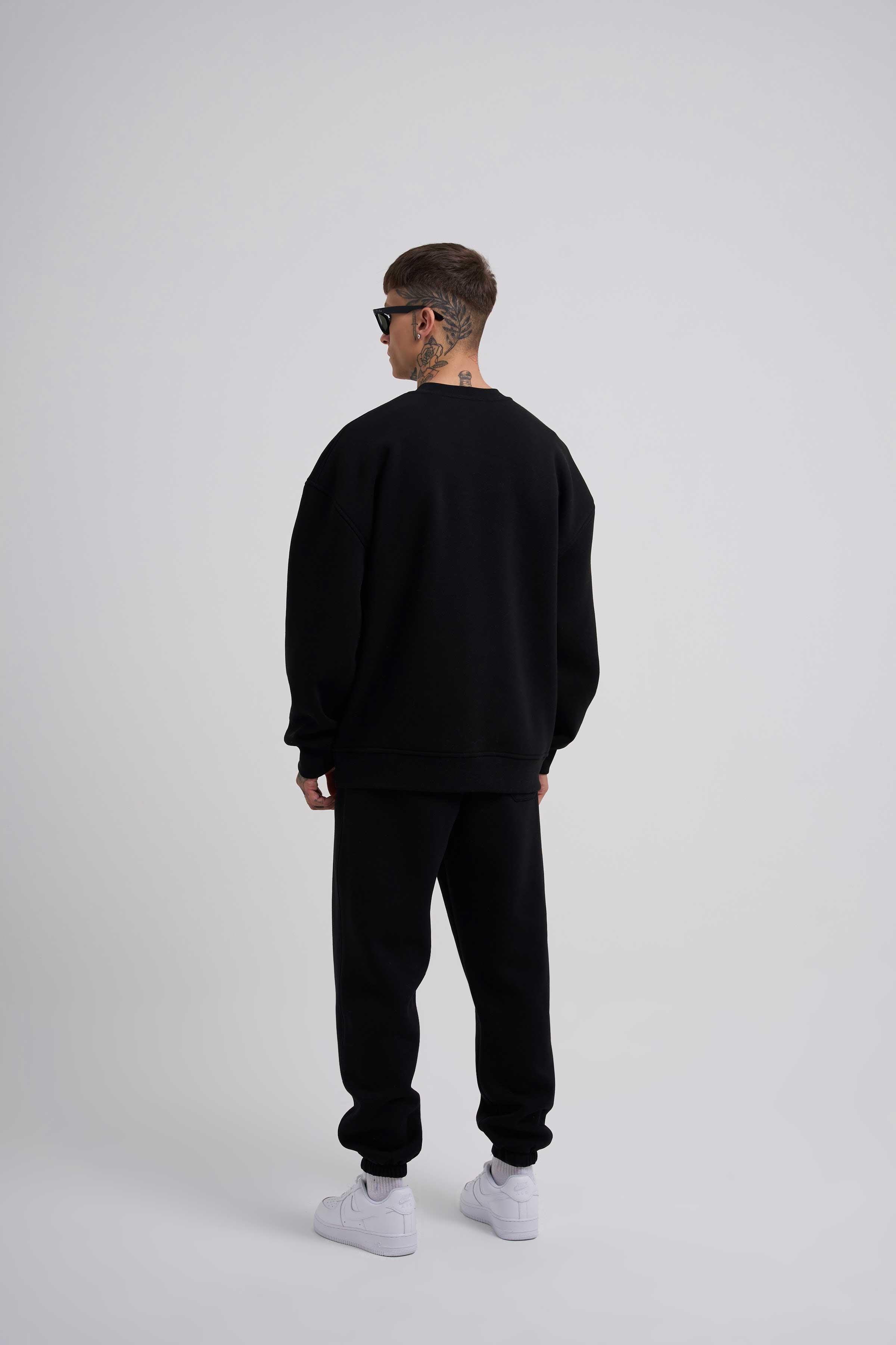 Erkek Raw Bask l Oversize Siyah Sweatshirt Machinist