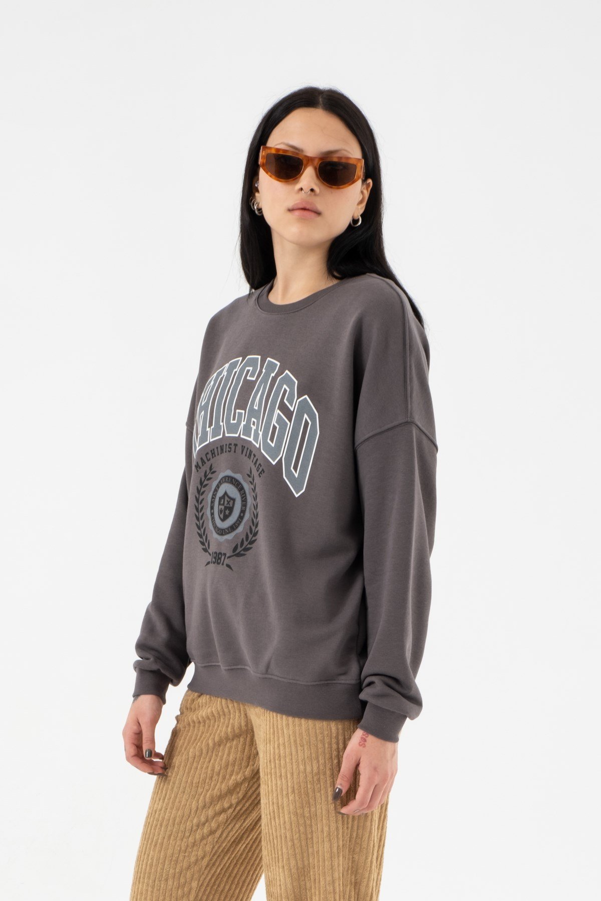 Kadın Chicago Oversize Füme Sweatshirt | Machinist