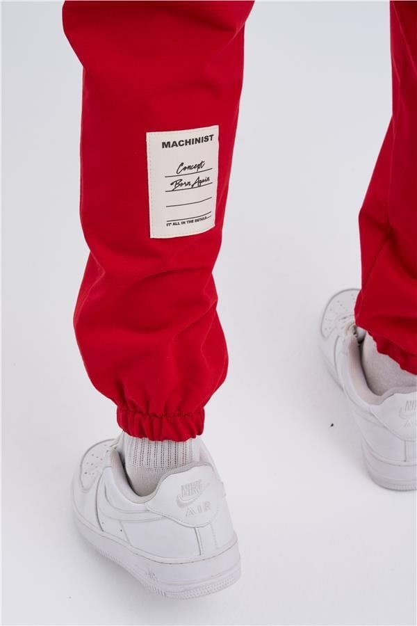 Oversize Basic Bel Paça Lastikli 3 Cepli Jogger Eşofman Altı RED