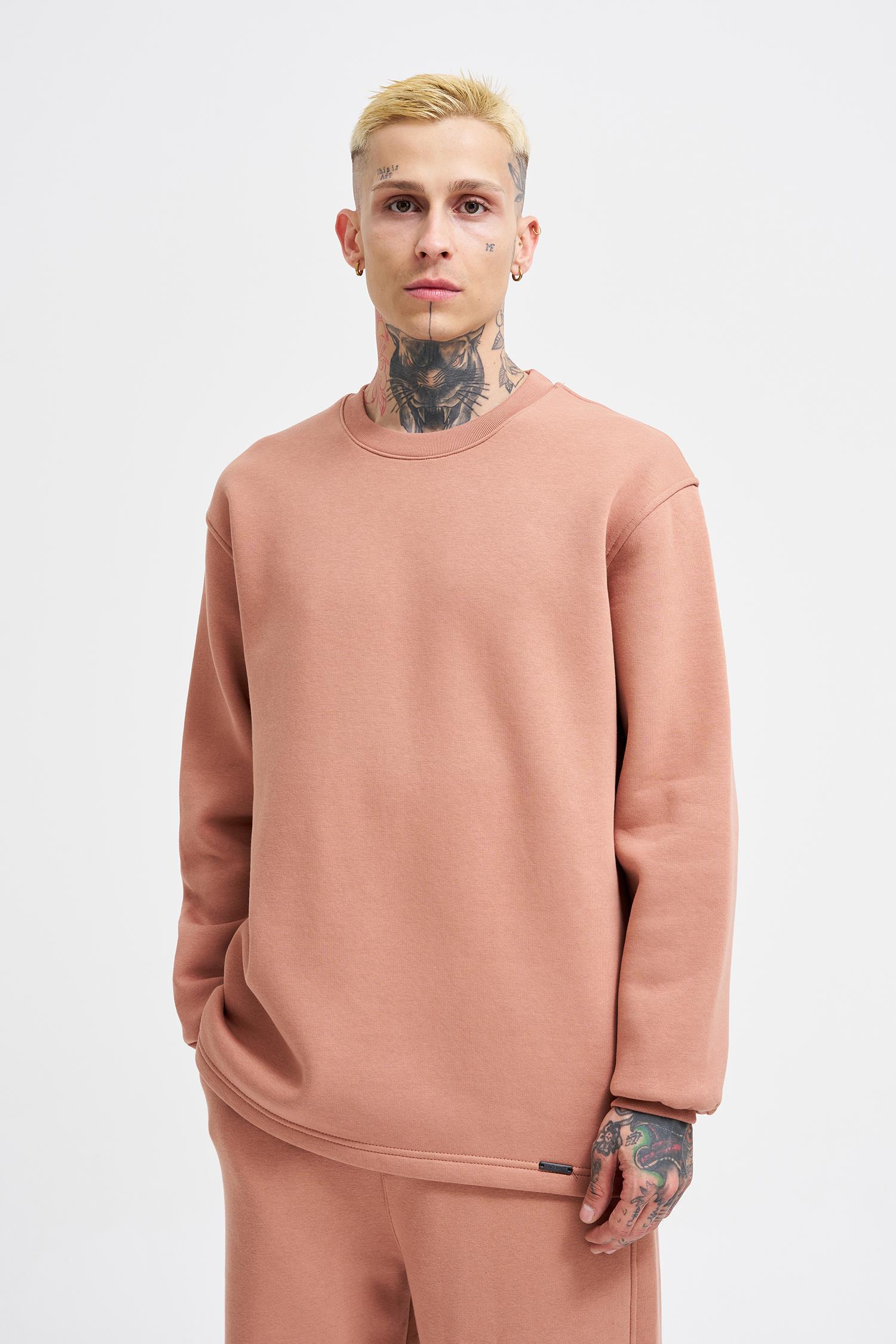 Relaxed Yırtmaçlı Bisiklet Yaka Basic Sweatshirt Copper