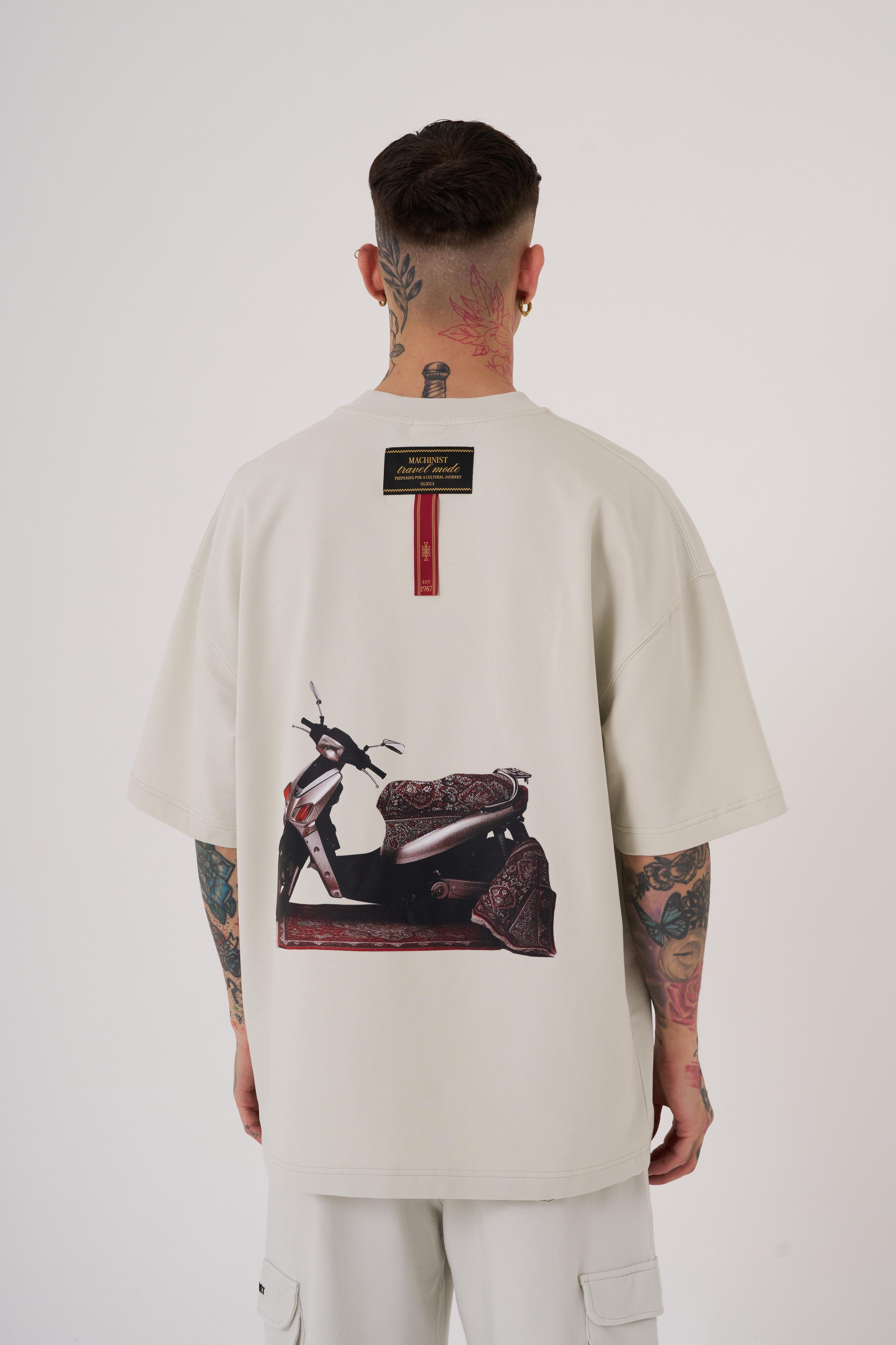 Erkek Carpet Patch Baskılı Oversize Gri Tişört