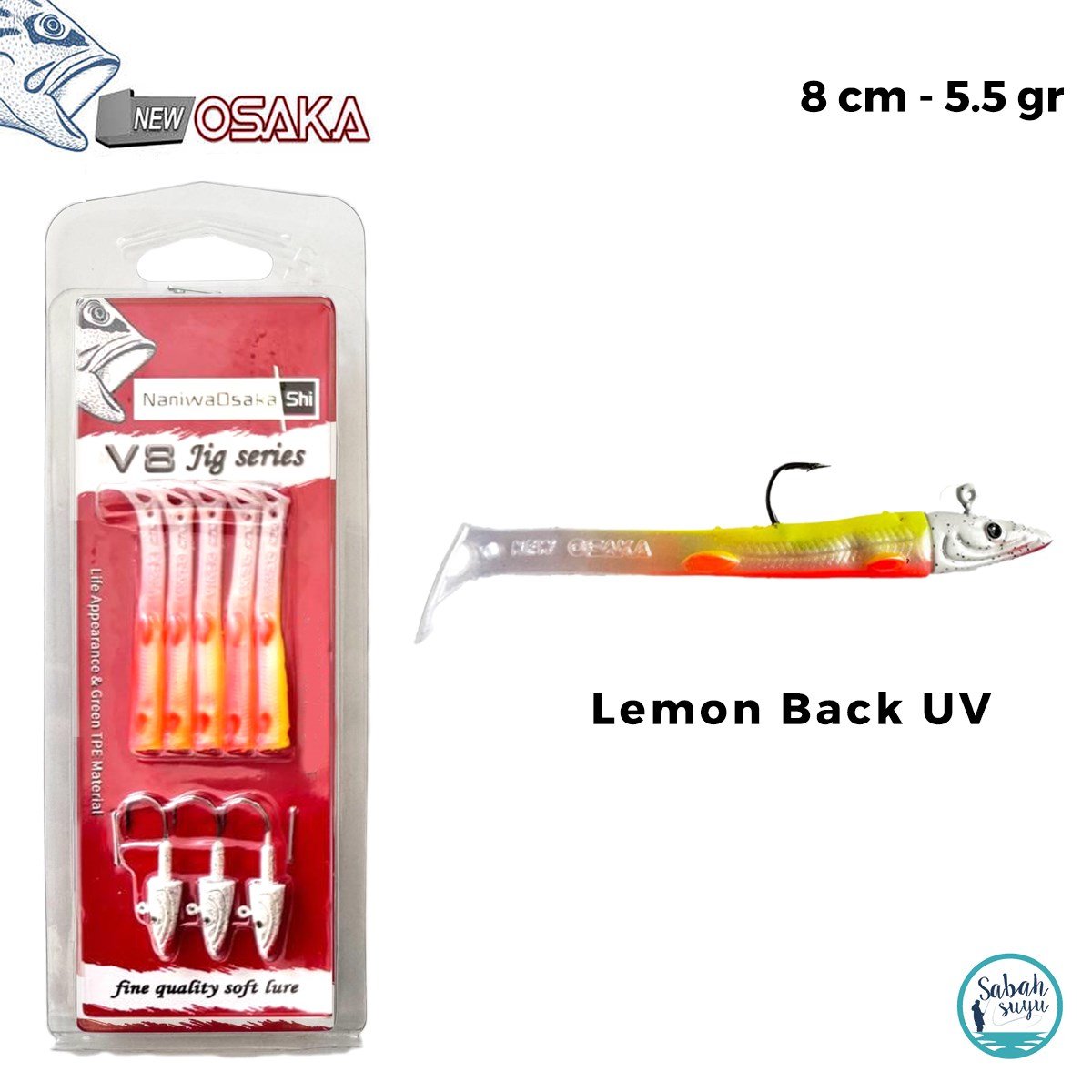 Osaka V8 8 cm 5.5 g Silikon Yem Set (3+5) Lemon Back UV