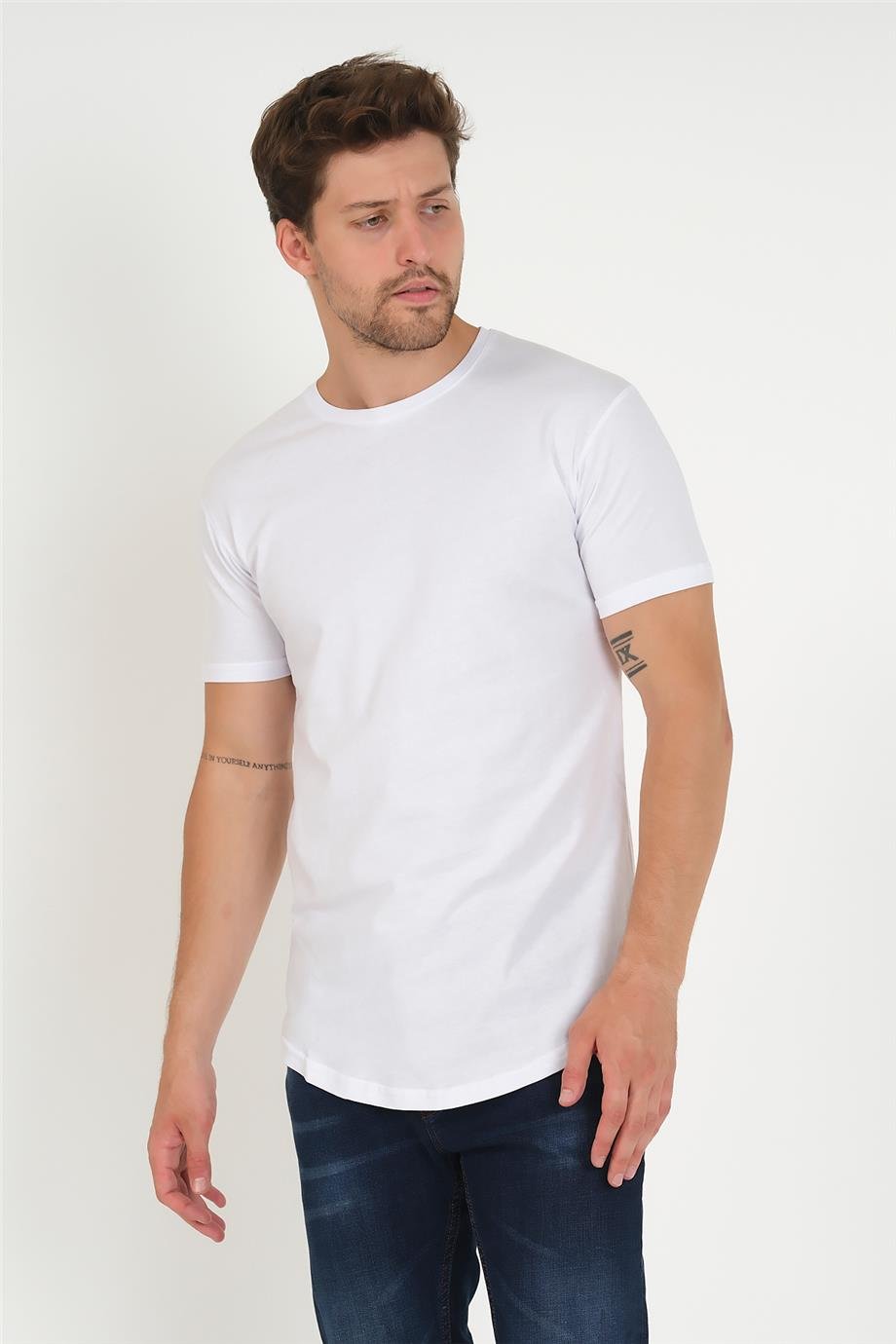 Erkek Sade Tişört 3014 - Beyaz - Bisiklet yaka oversıze basıc tişört