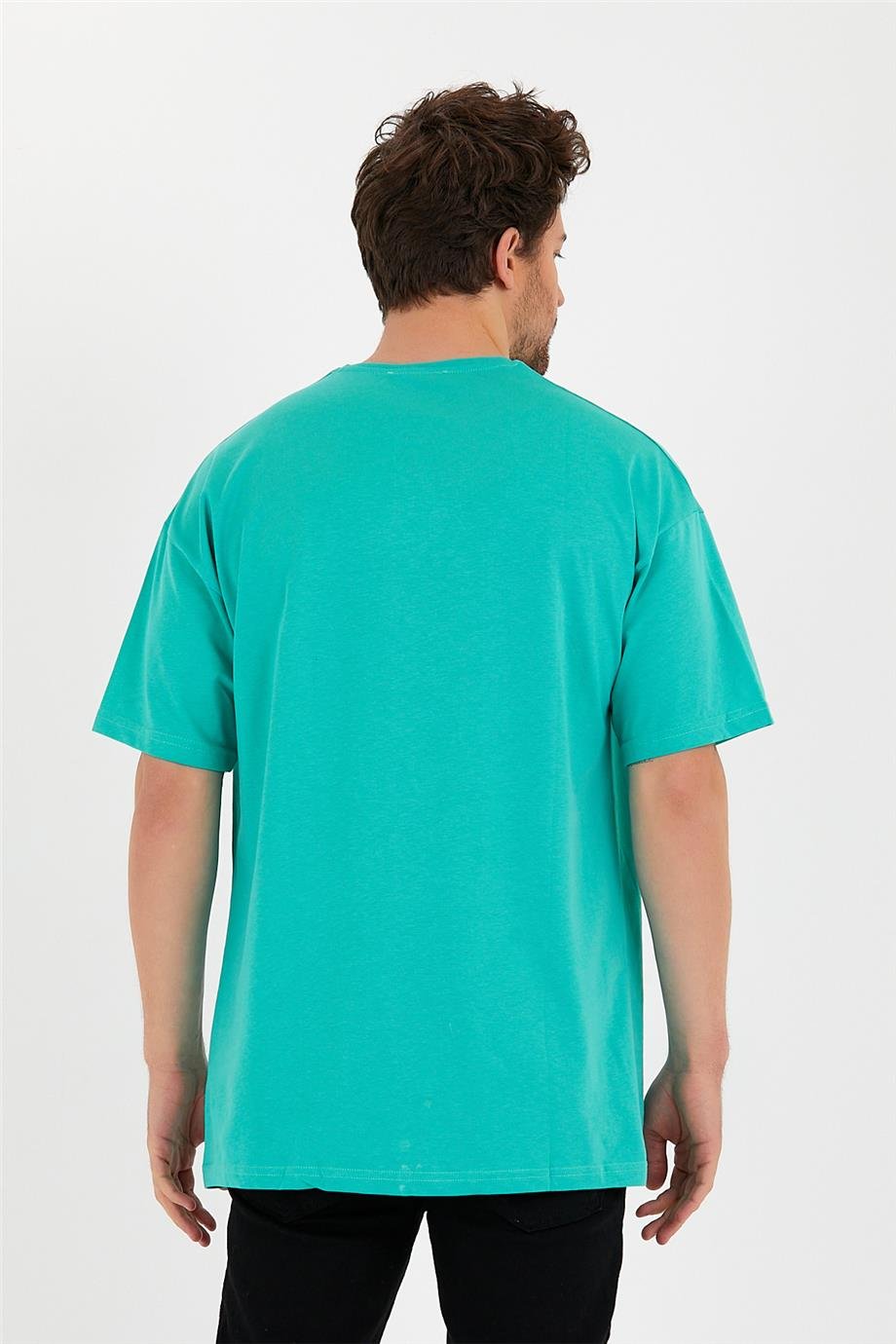 Oversize Erkek Tişört Düz Renk 3712 Rodrigo - Mint - Oversıze bisiklet yaka  tişört