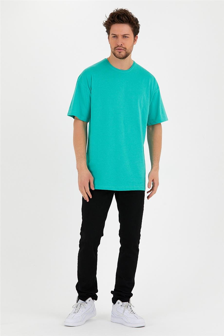 Oversize Erkek Tişört Düz Renk 3712 Rodrigo - Mint - Oversıze bisiklet yaka  tişört