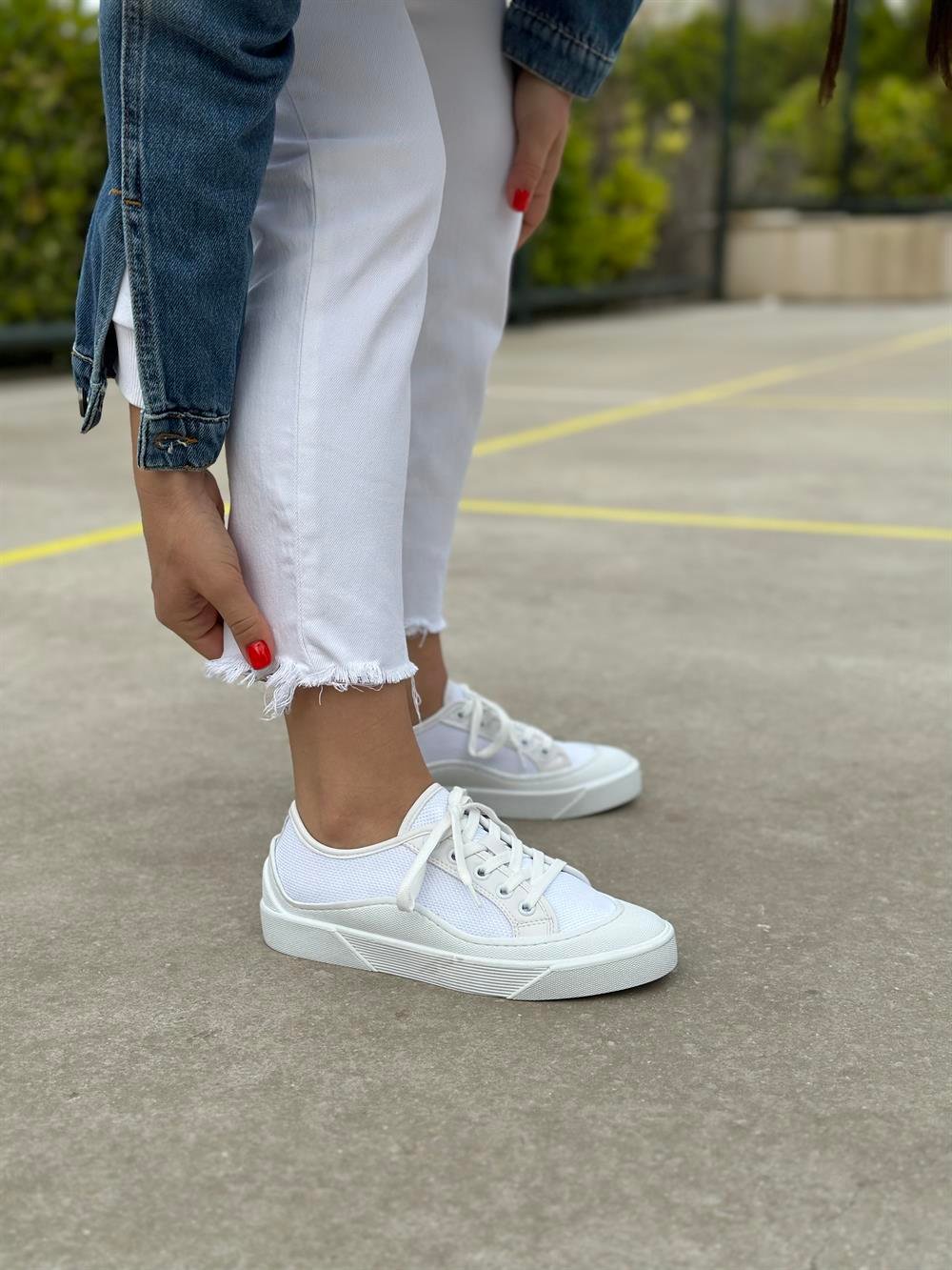 Maxi Beyaz Keten Detaylı Kadın Günlük Spor Ayakkabı