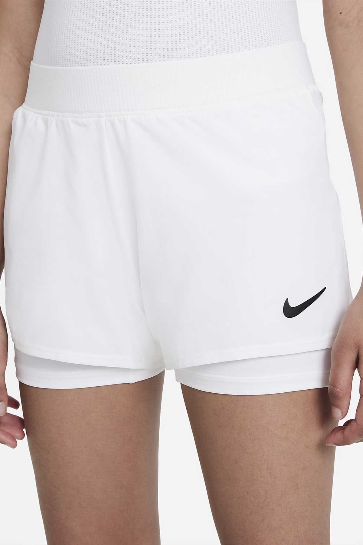 Nike Court Dri-Fit Victory Beyaz Genç Kız Taytlı Tenis Şortu