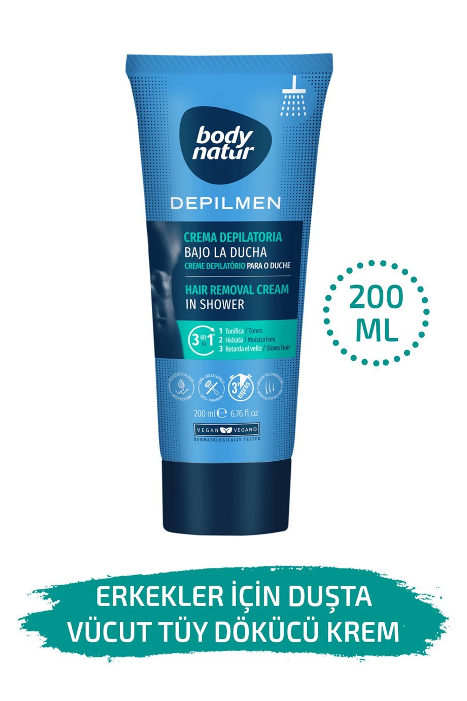 Body Natur Erkekler İçin Duşta Vücut Tüy Dökücü Krem - Hair Removal Cream  In Shower 200ml