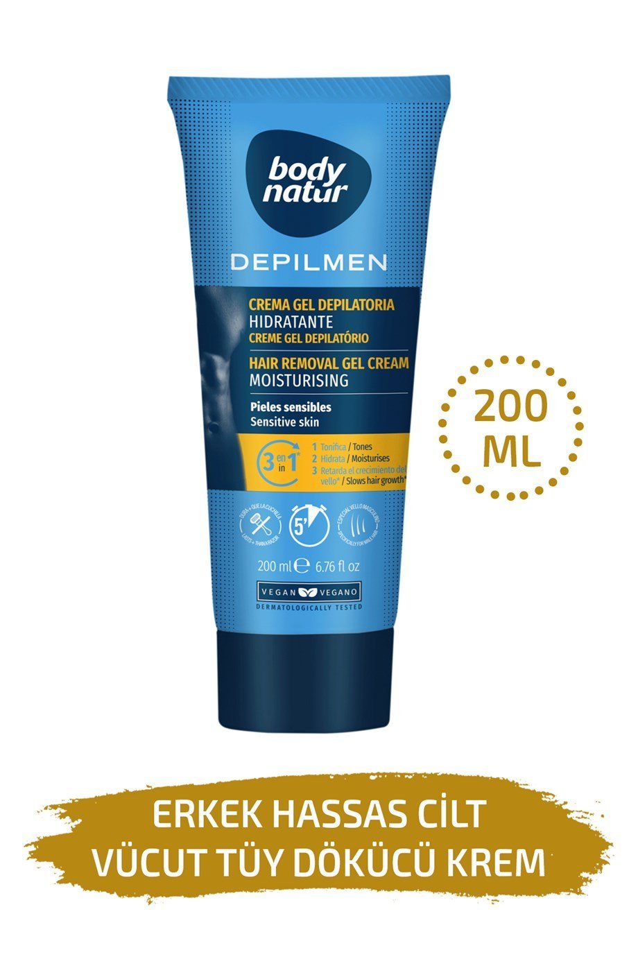 Body Natur Hassas Ciltli Erkekler İçin Vücut Tüy Dökücü Krem - Hair Removal  Cream Sensitive 200ml