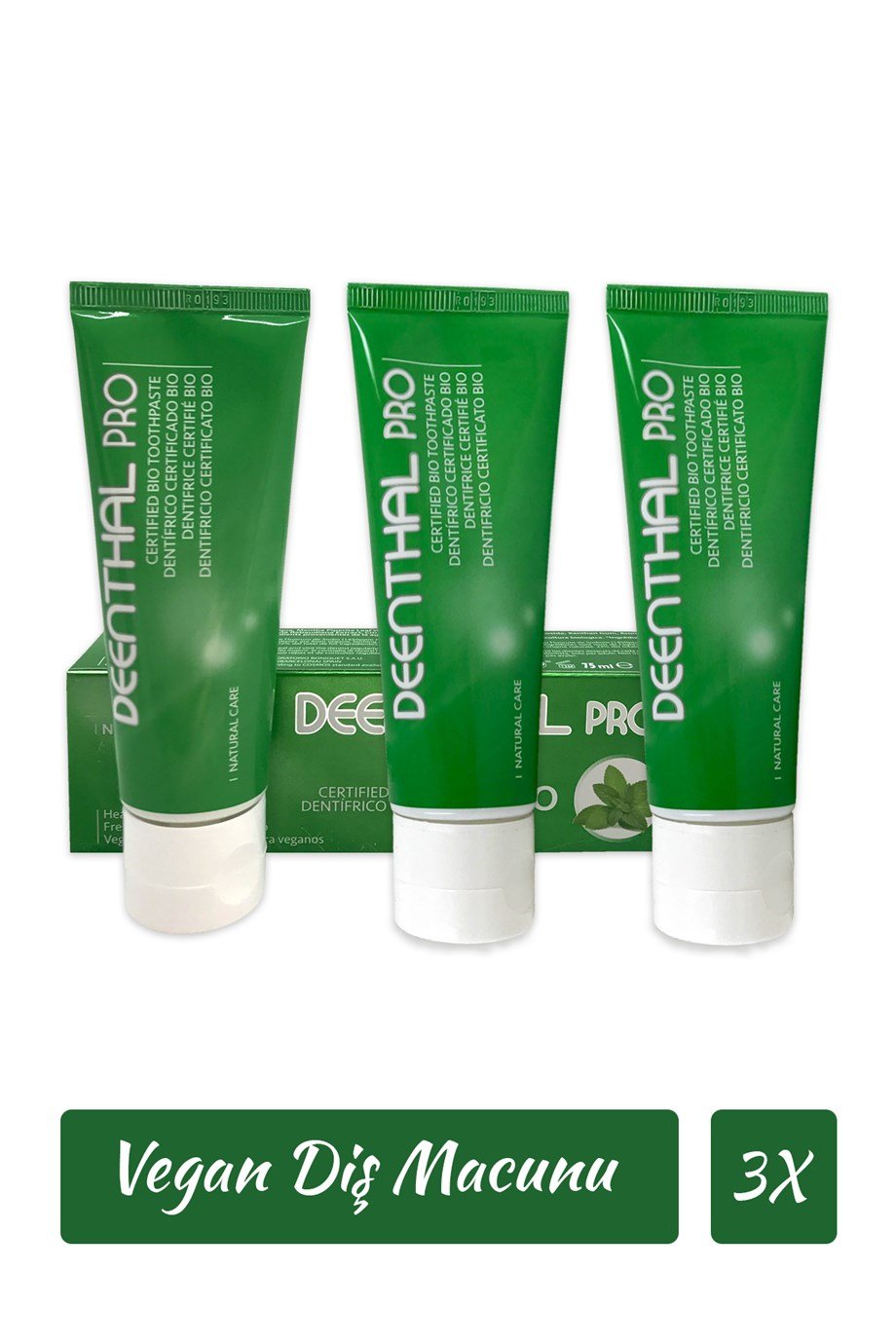 Deenthal Pro 3 Adet Vegan Diş Macunu Doğal Diş Eti Koruyucu Ferahlatıcı  Natural Toothpaste 75 ml
