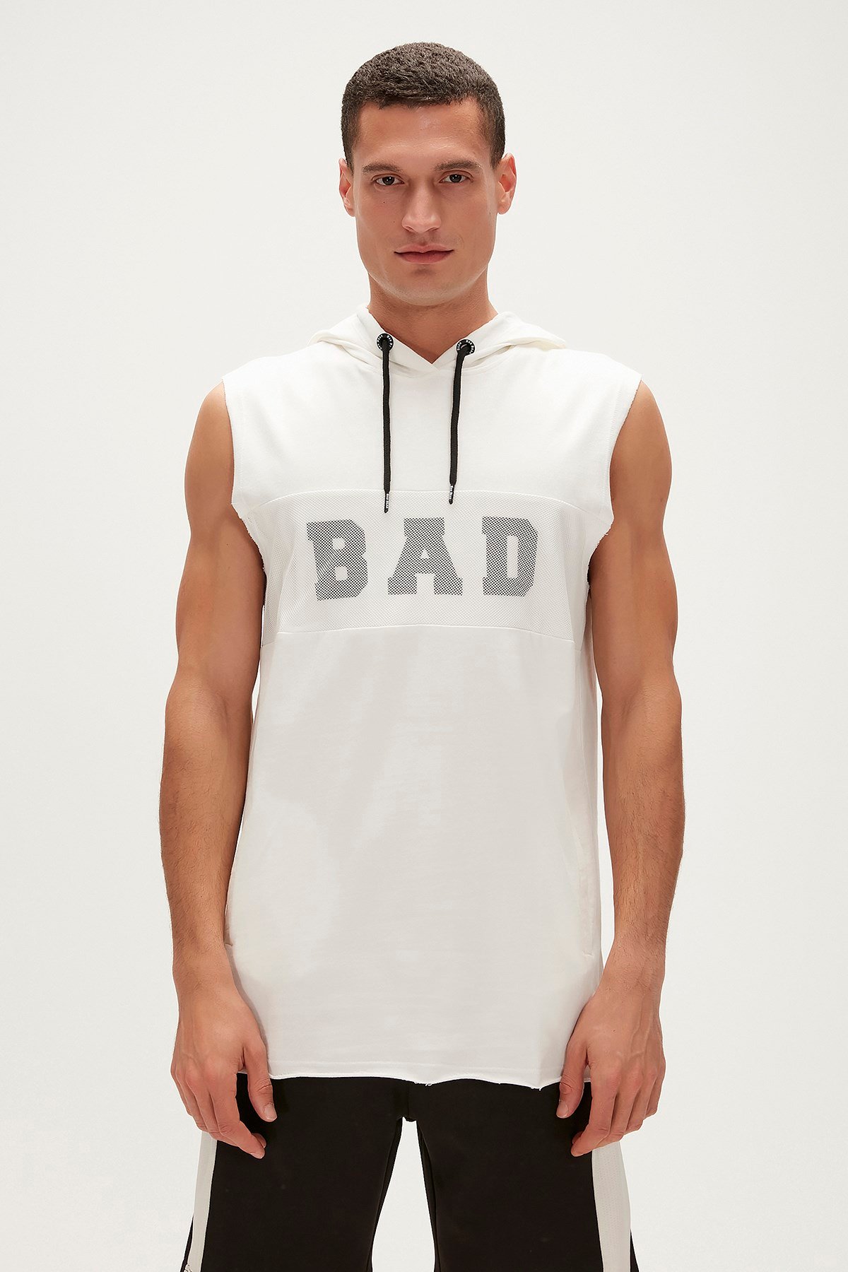 Bad Net Off White Sleeveless Men s Hoodie BAD BEAR