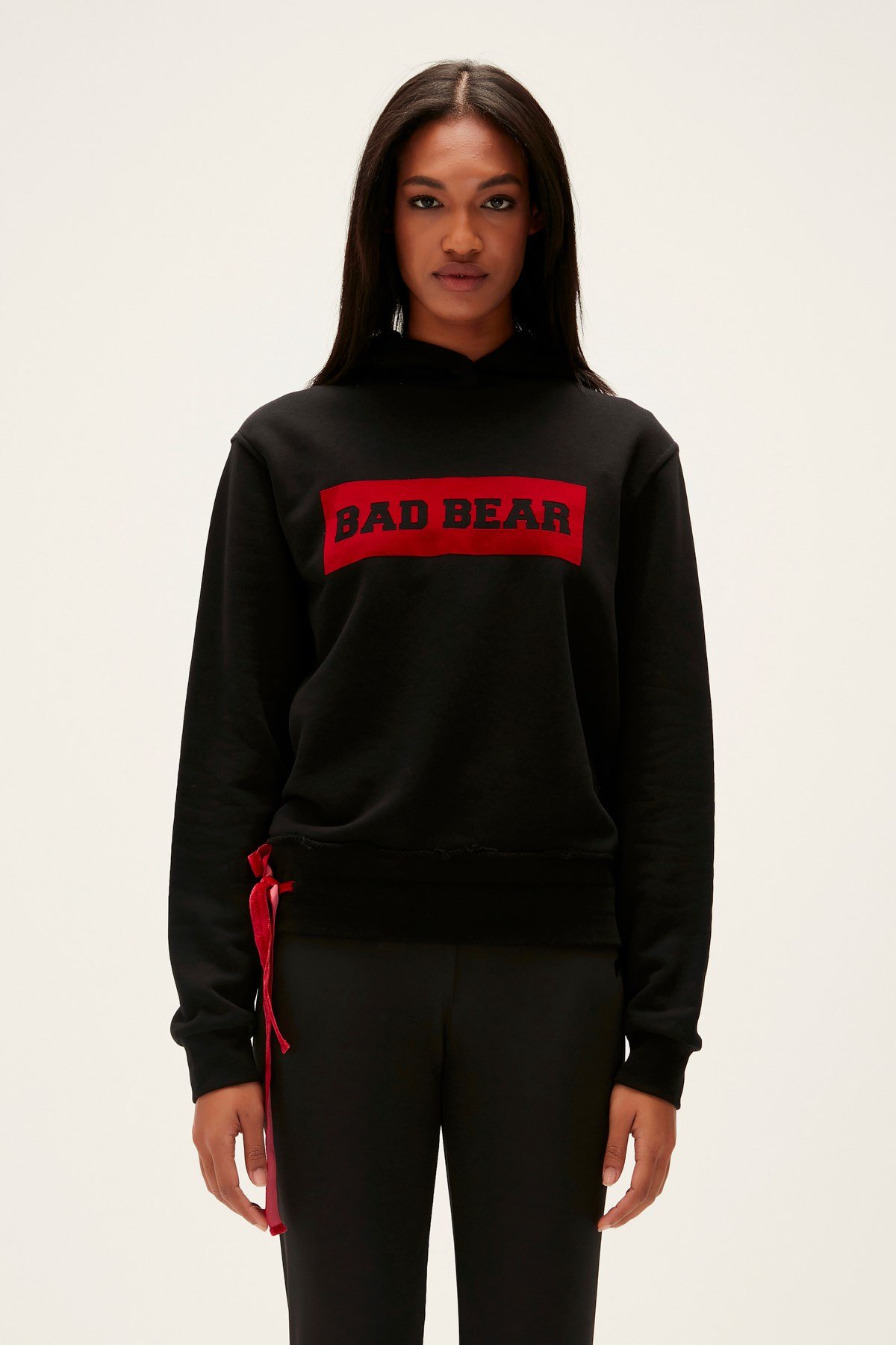 Flog Siyah Baskılı Kapüşonlu Kadın Sweatshirt | BAD BEAR