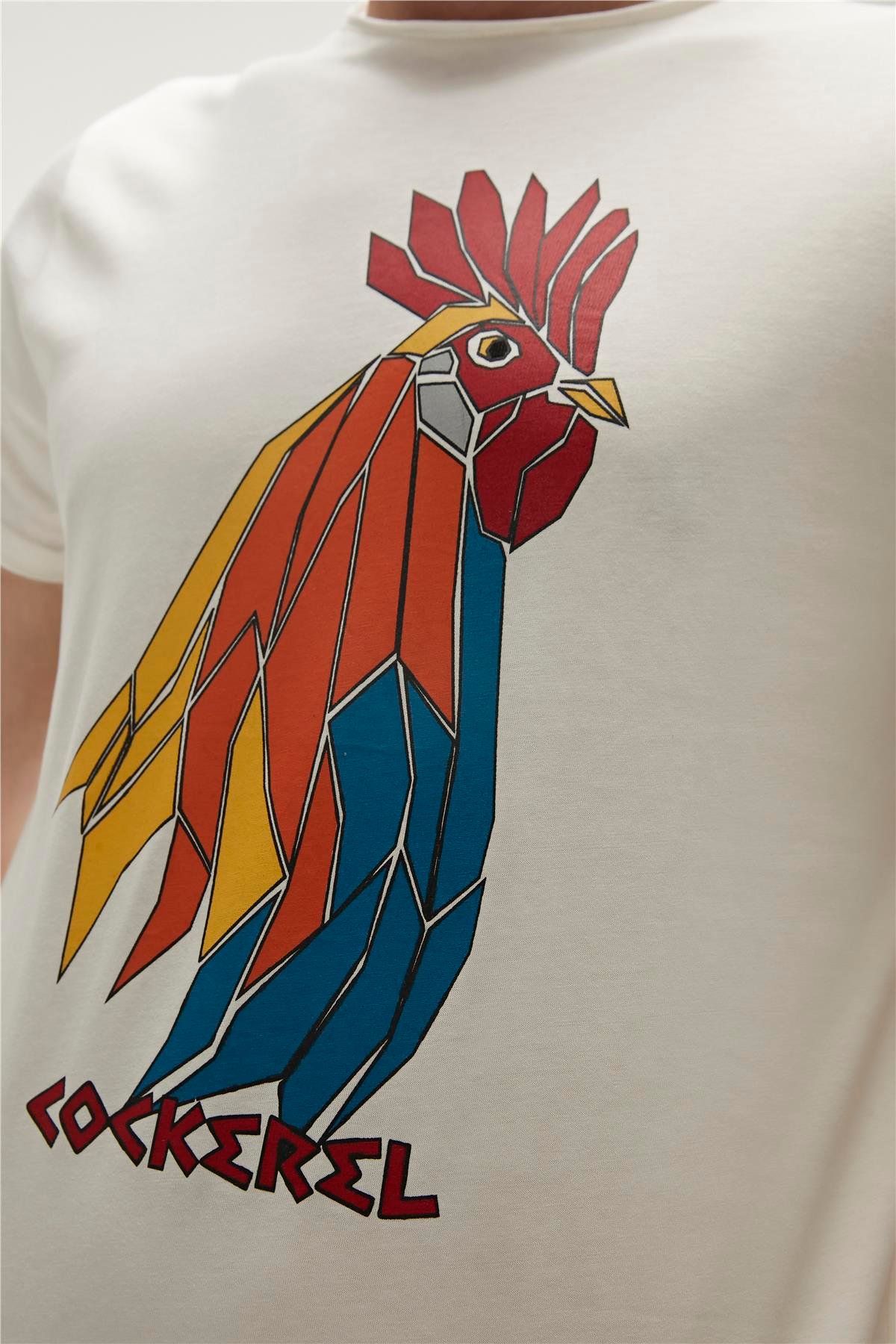 Cockerel T-Shirt Beyaz Baskılı Erkek Tişört | BAD BEAR