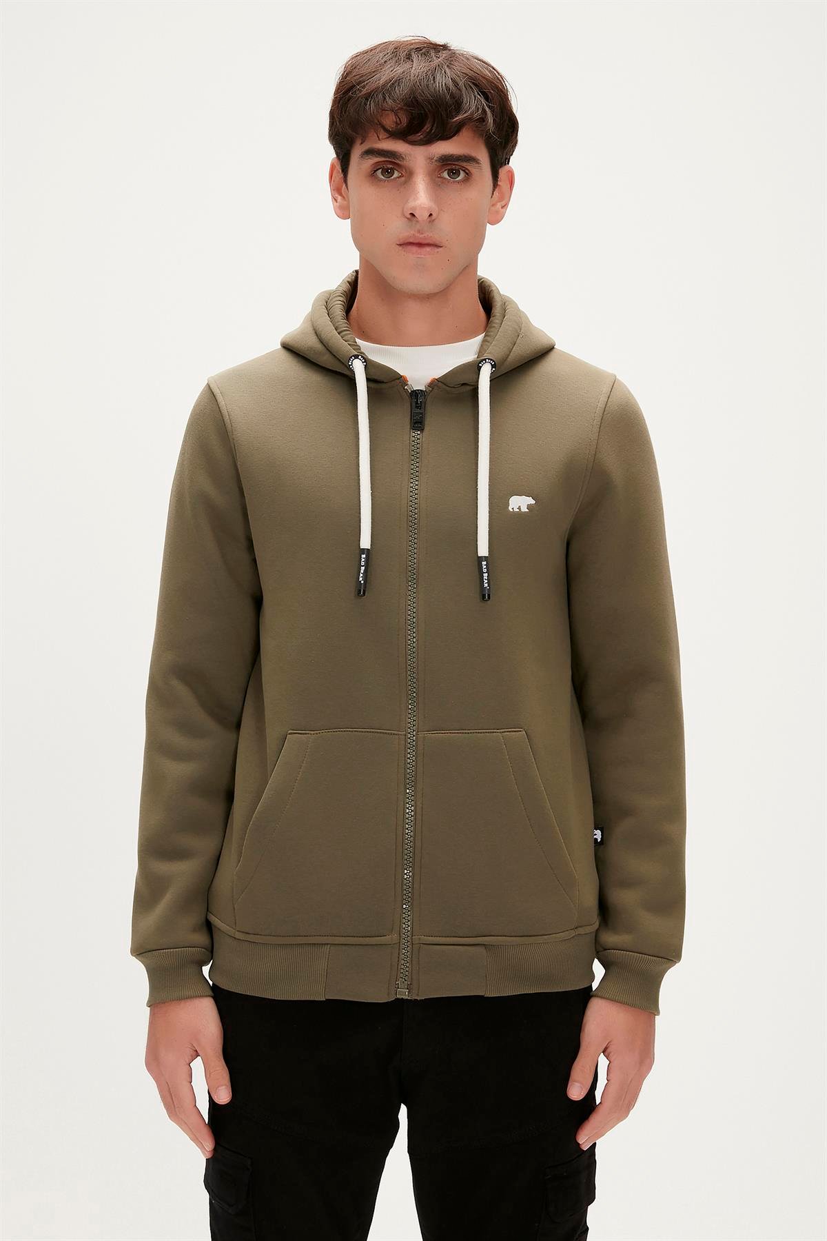 Even Khaki Full Zip Men s Hoodie BAD BEAR
