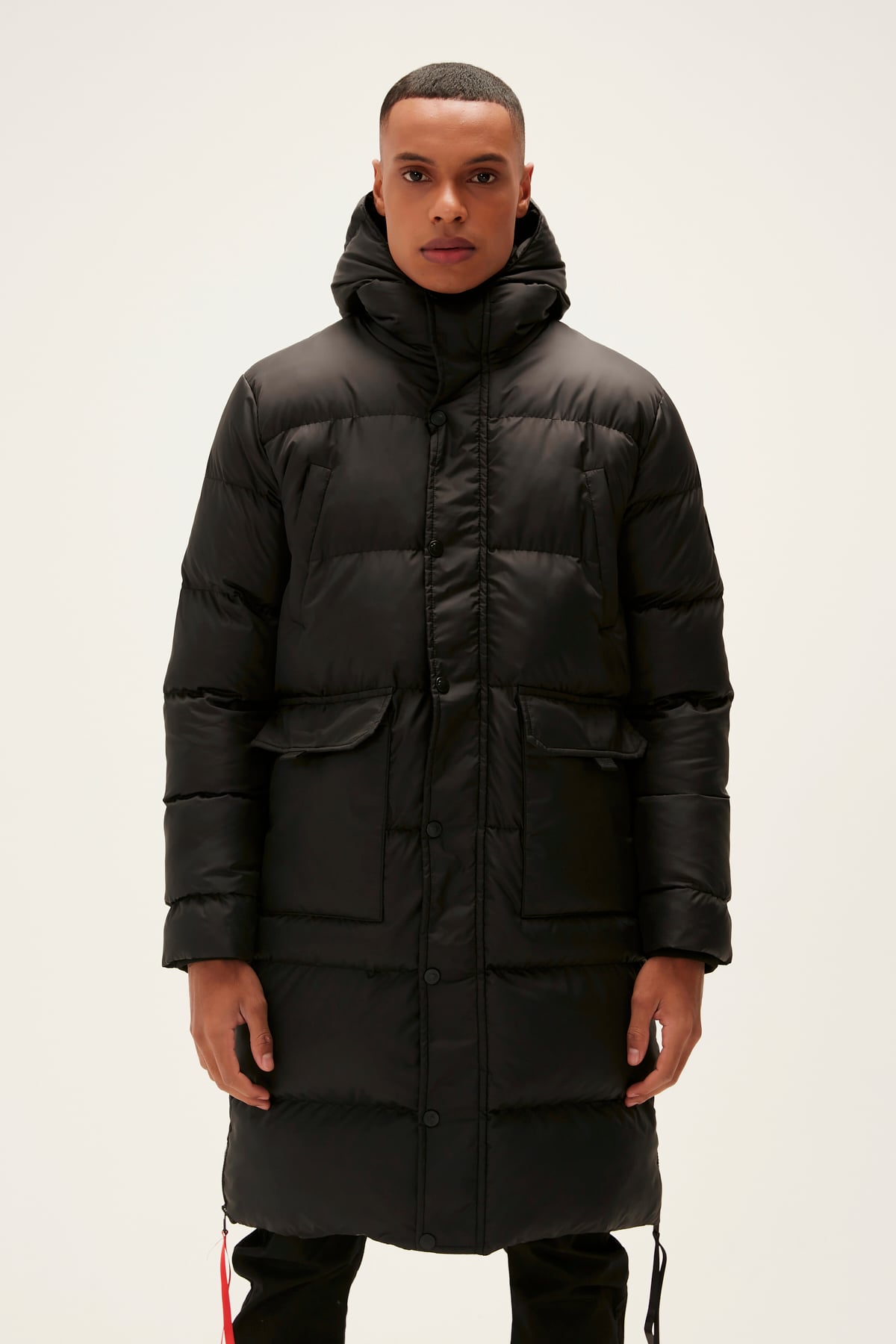 Goose Tail Puffer Siyah Erkek Kapüşonlu Uzun Mont | BAD BEAR