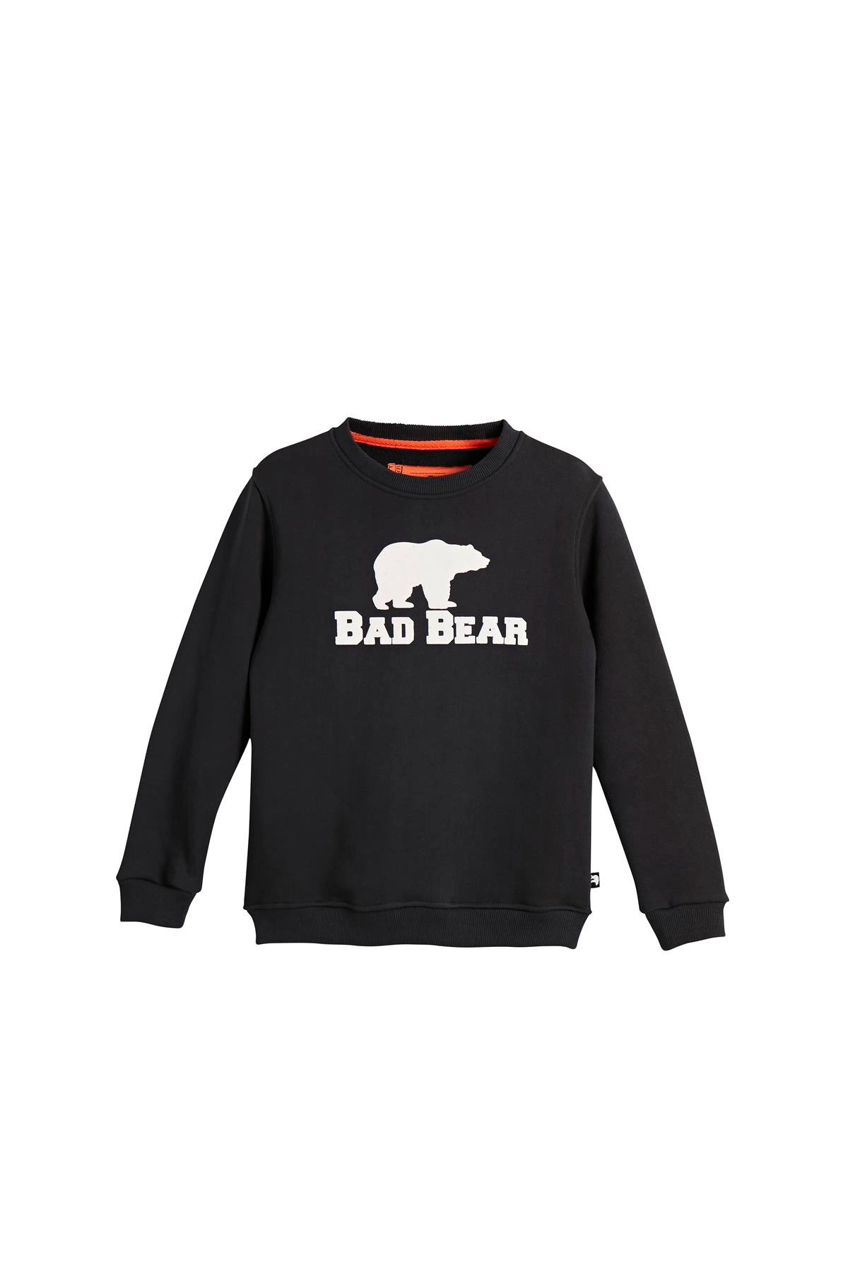 Logo Crewneck Kids Siyah Baskılı Çocuk Sweatshirt | BAD BEAR