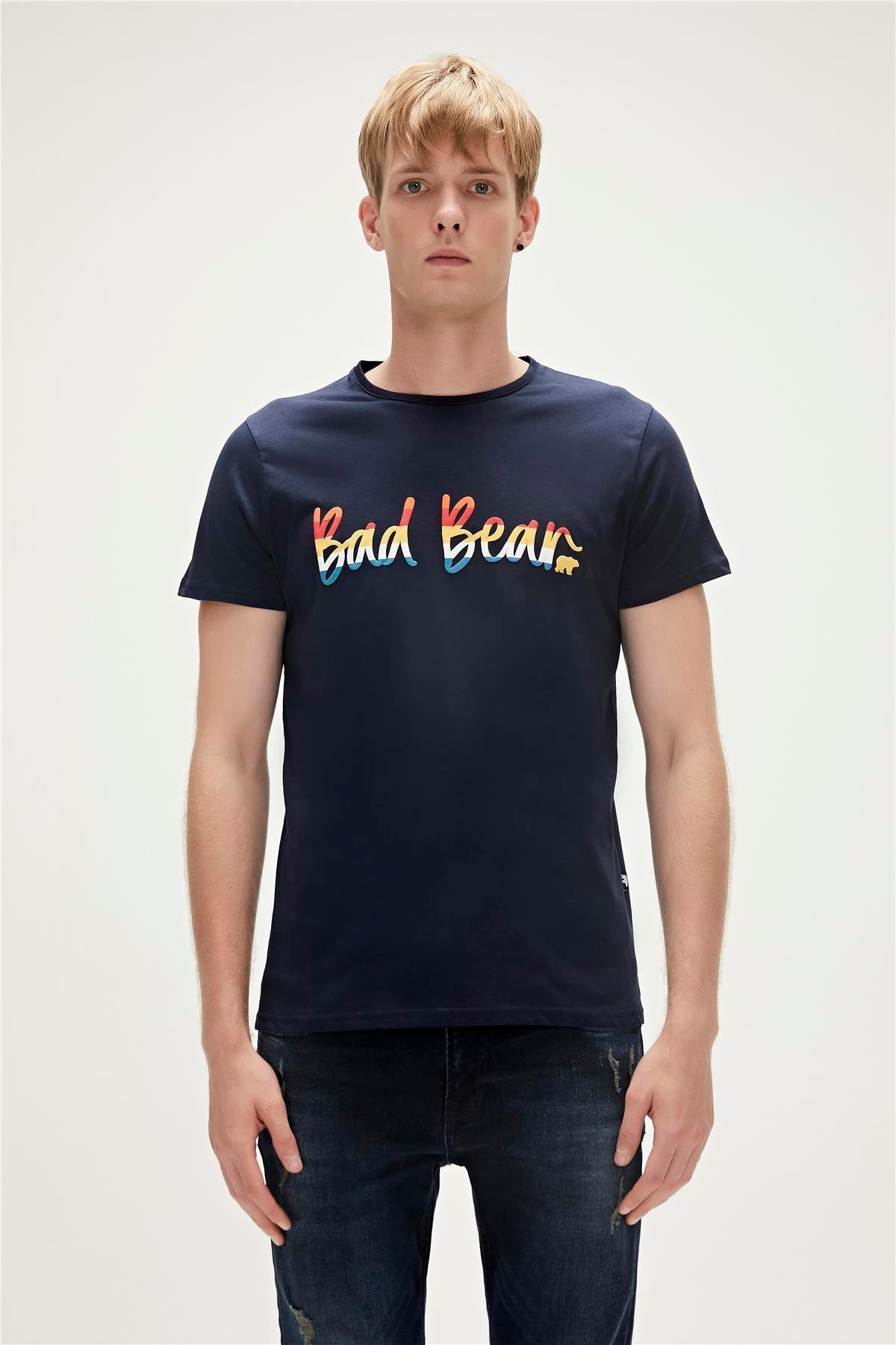 Manuscript T-Shirt Lacivert Baskılı Erkek Tişört |BAD BEAR