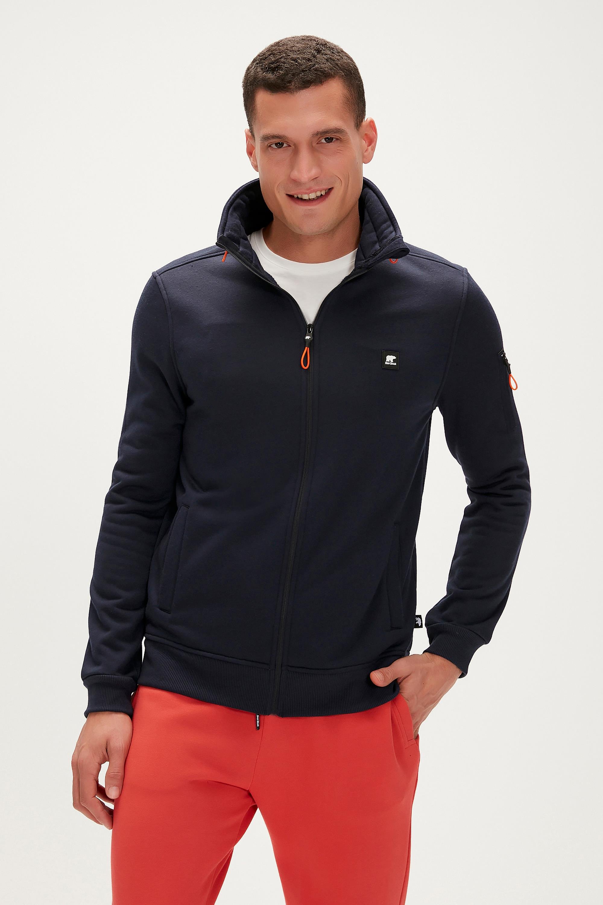 More Bear Full-Zip Hoodie Lacivert Fermuarlı Erkek Sweatshirt