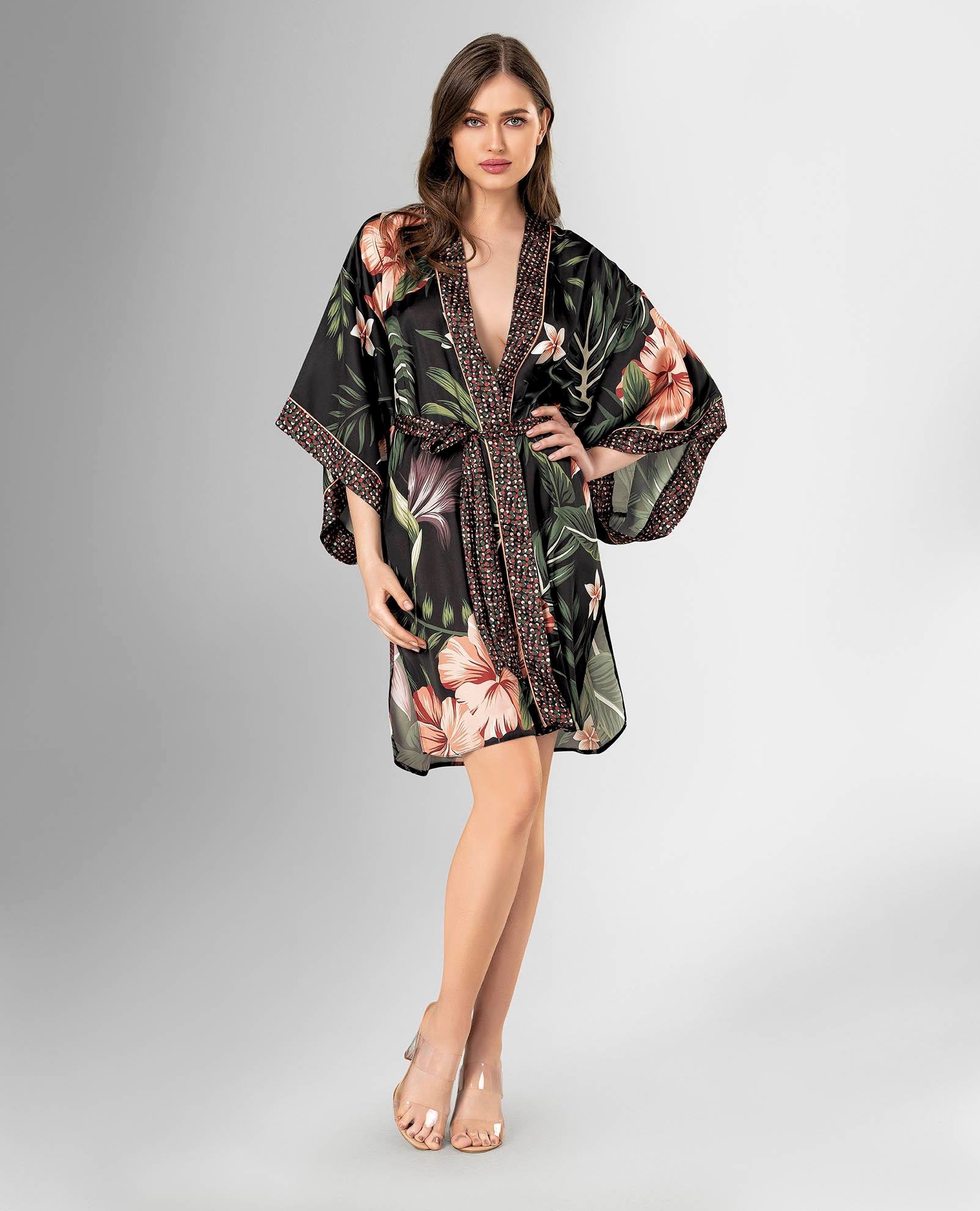 Loriva K sa Siyah Cicek desenli Kimono 1876