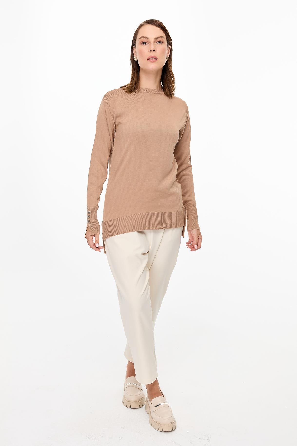 Bisiklet Yaka Basic Triko Kazak - CAMEL