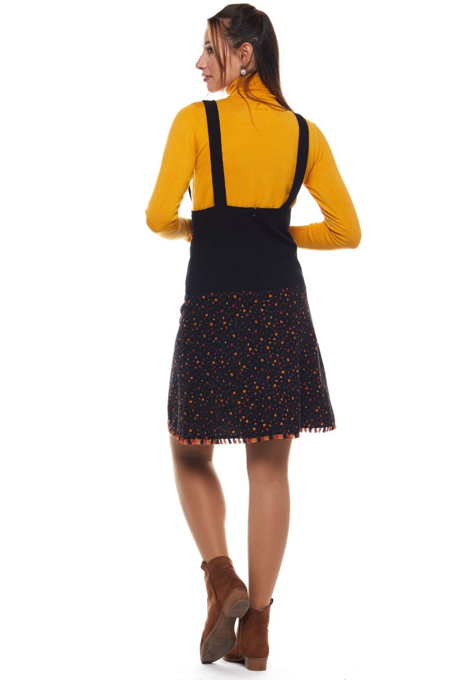 Black Salopet Crispy Pattern Short Skirt