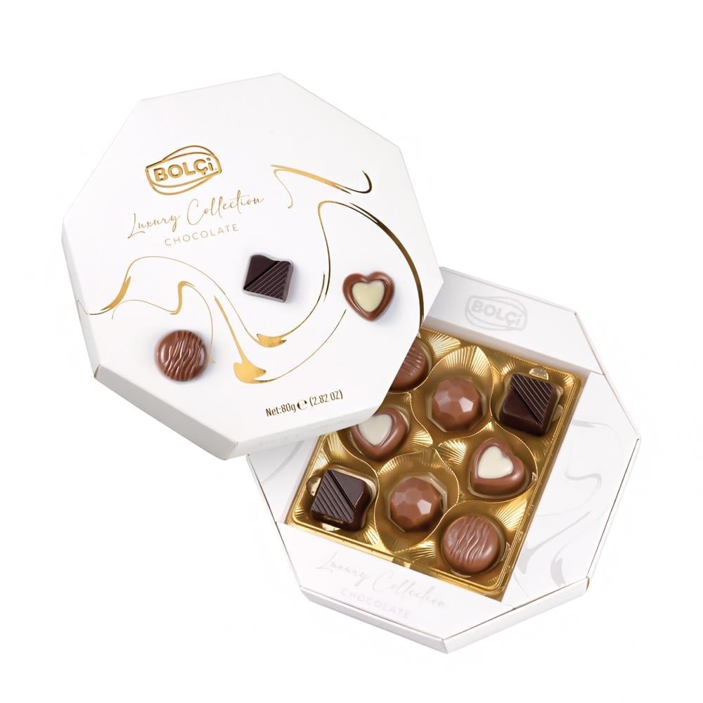 Sekizgen Beyaz Hediye Çikolata Kutu 80g | Bolçi